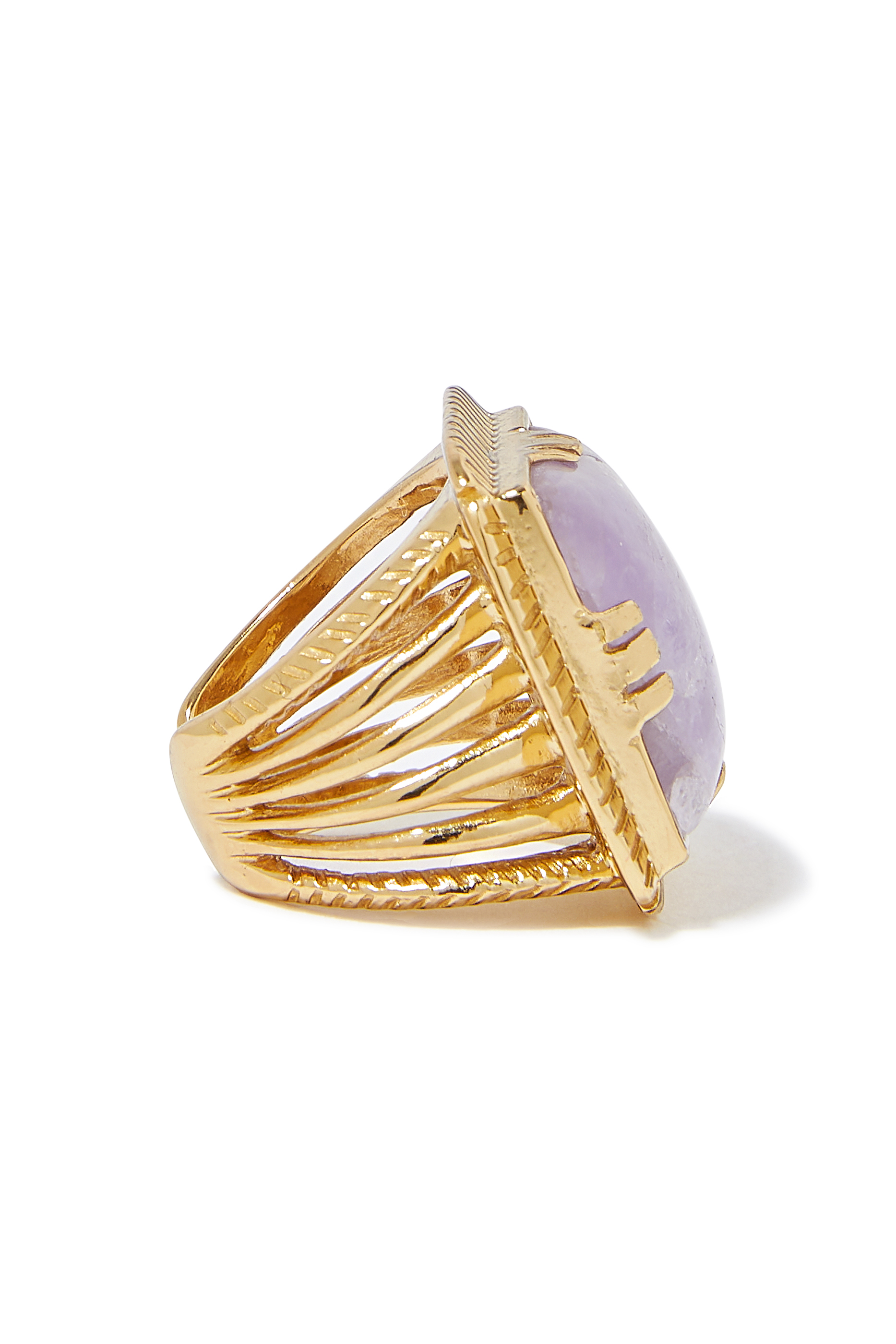 Arty Chevaliere Ring, 24k Gold Plated Brass & Amethyst
