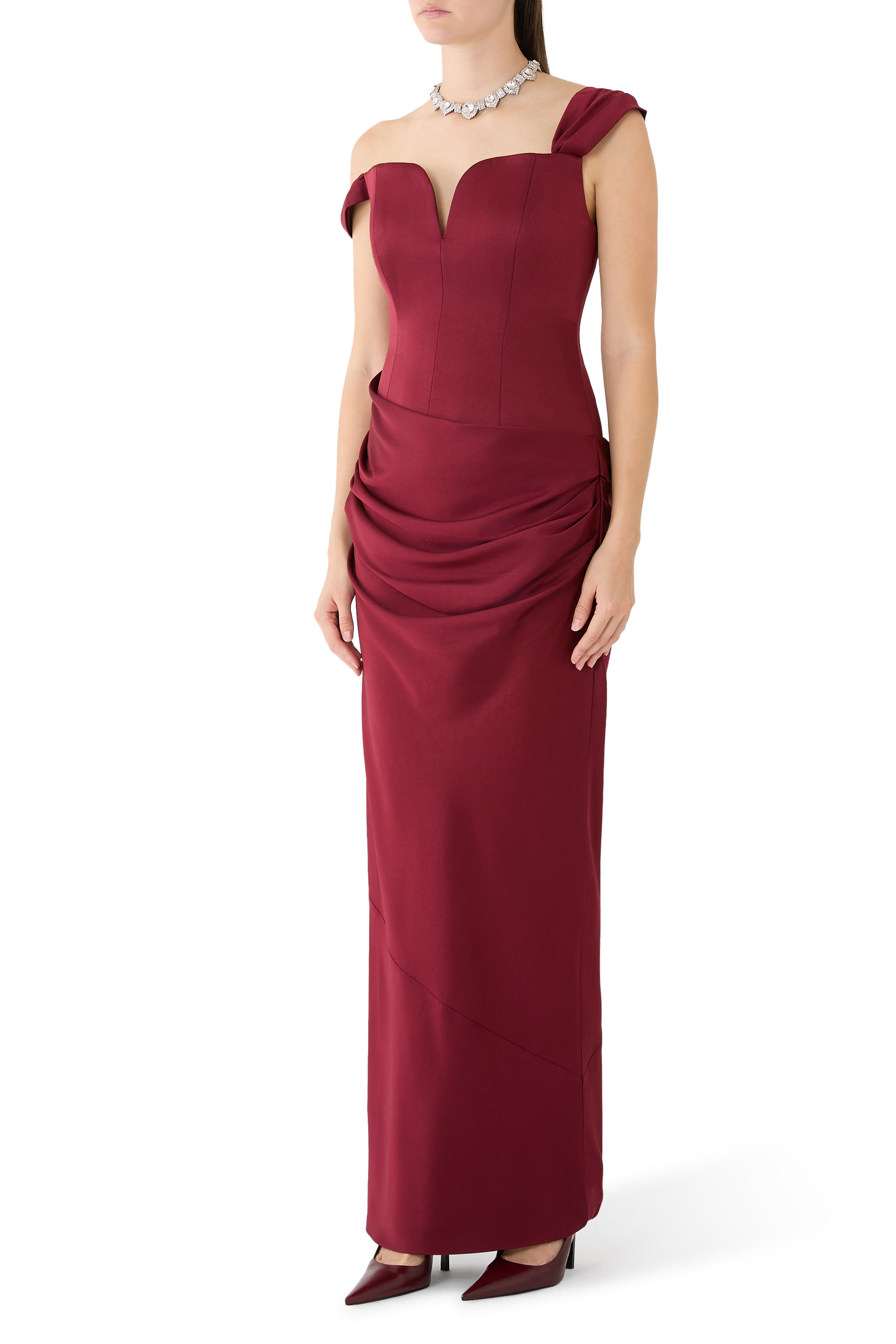 Longline Sweetheart Drape Column Gown