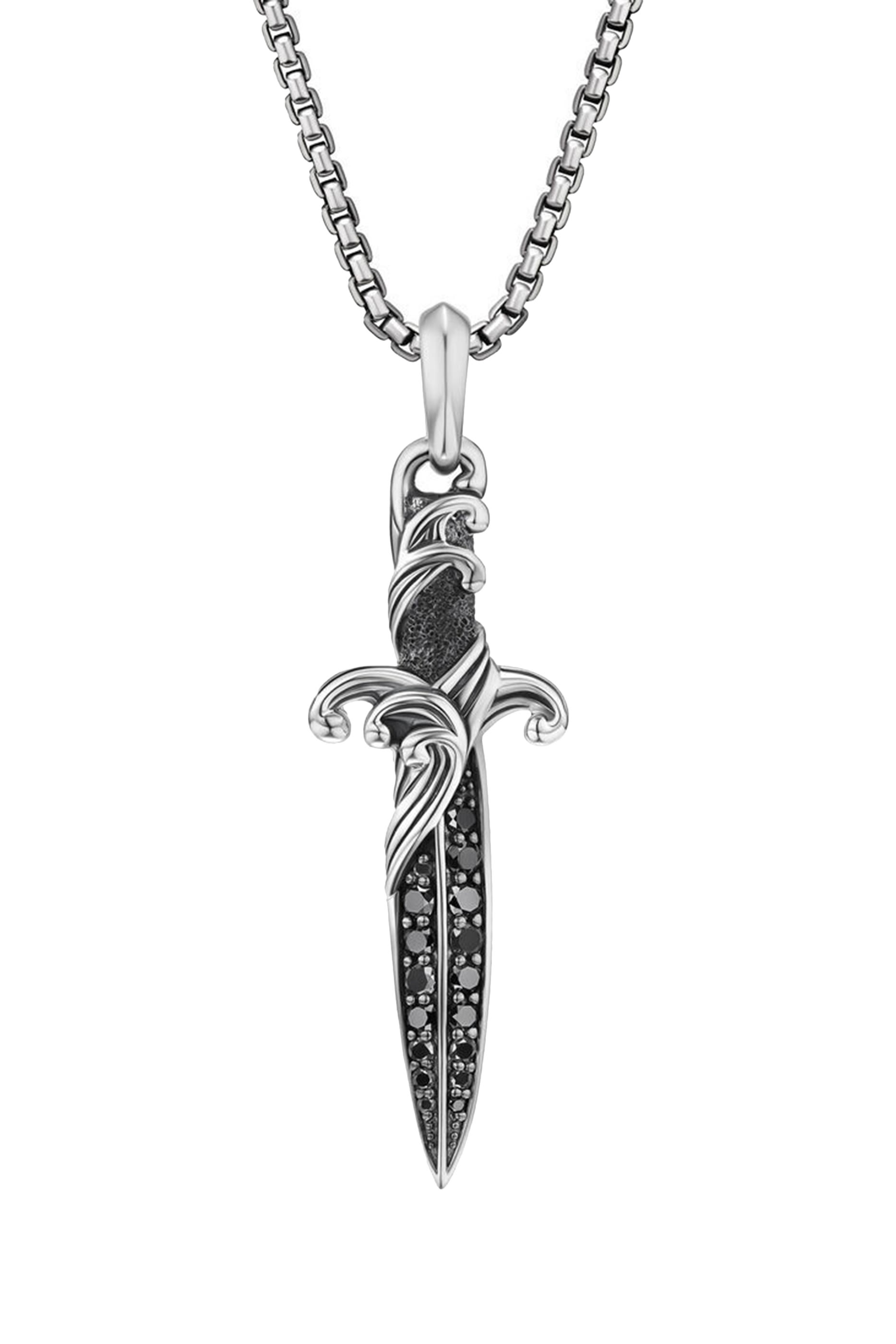 Waves Dagger Amulet, Sterling Silver & Black Diamonds