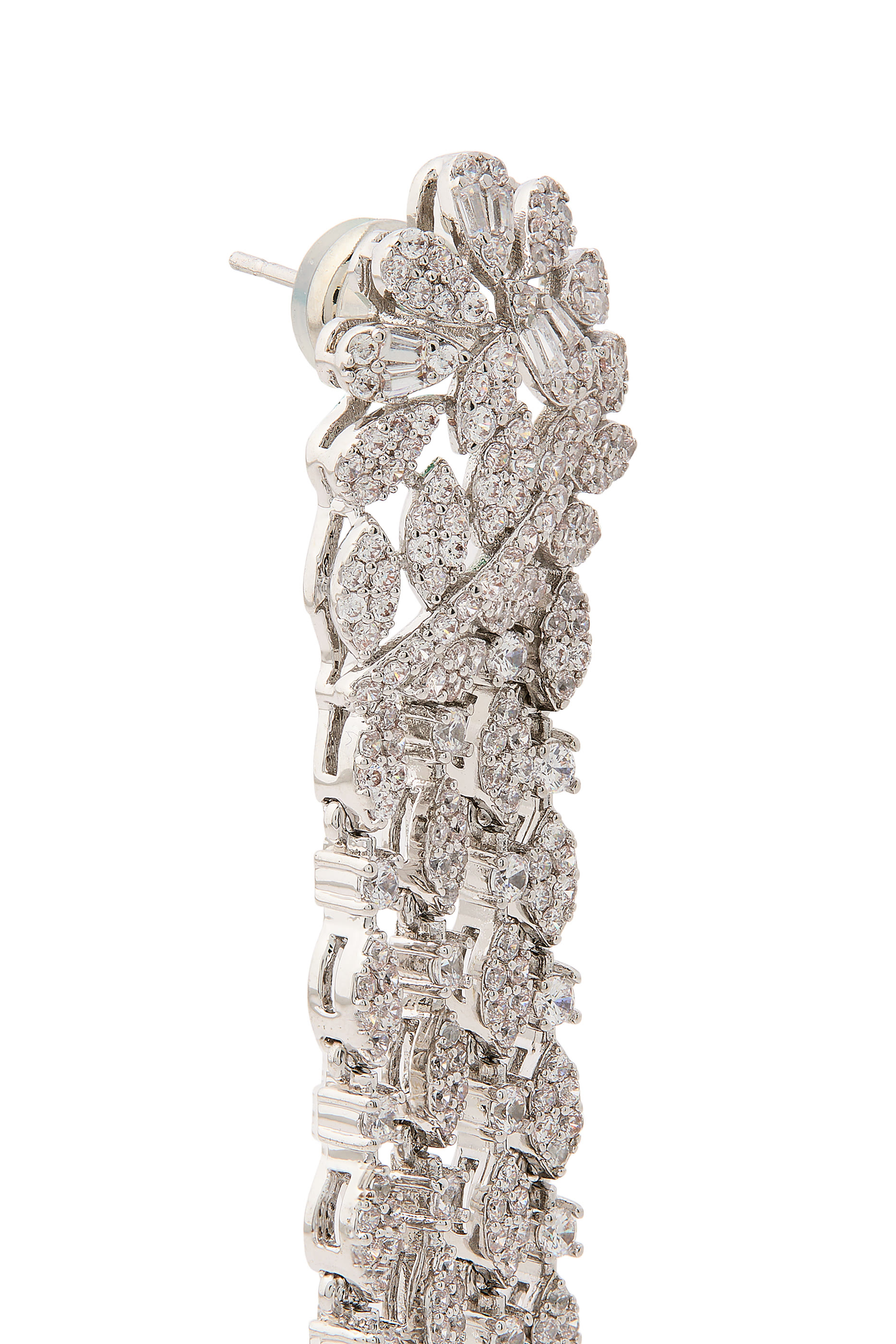 Fleurir Drop Earring, Rhodium-plated Brass & Cubic Zirconia