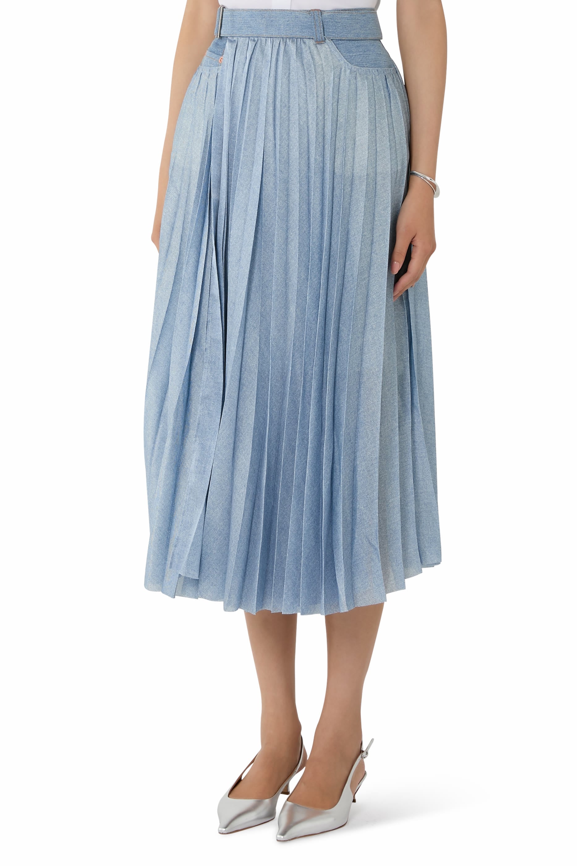 Pleated Denim Skirt