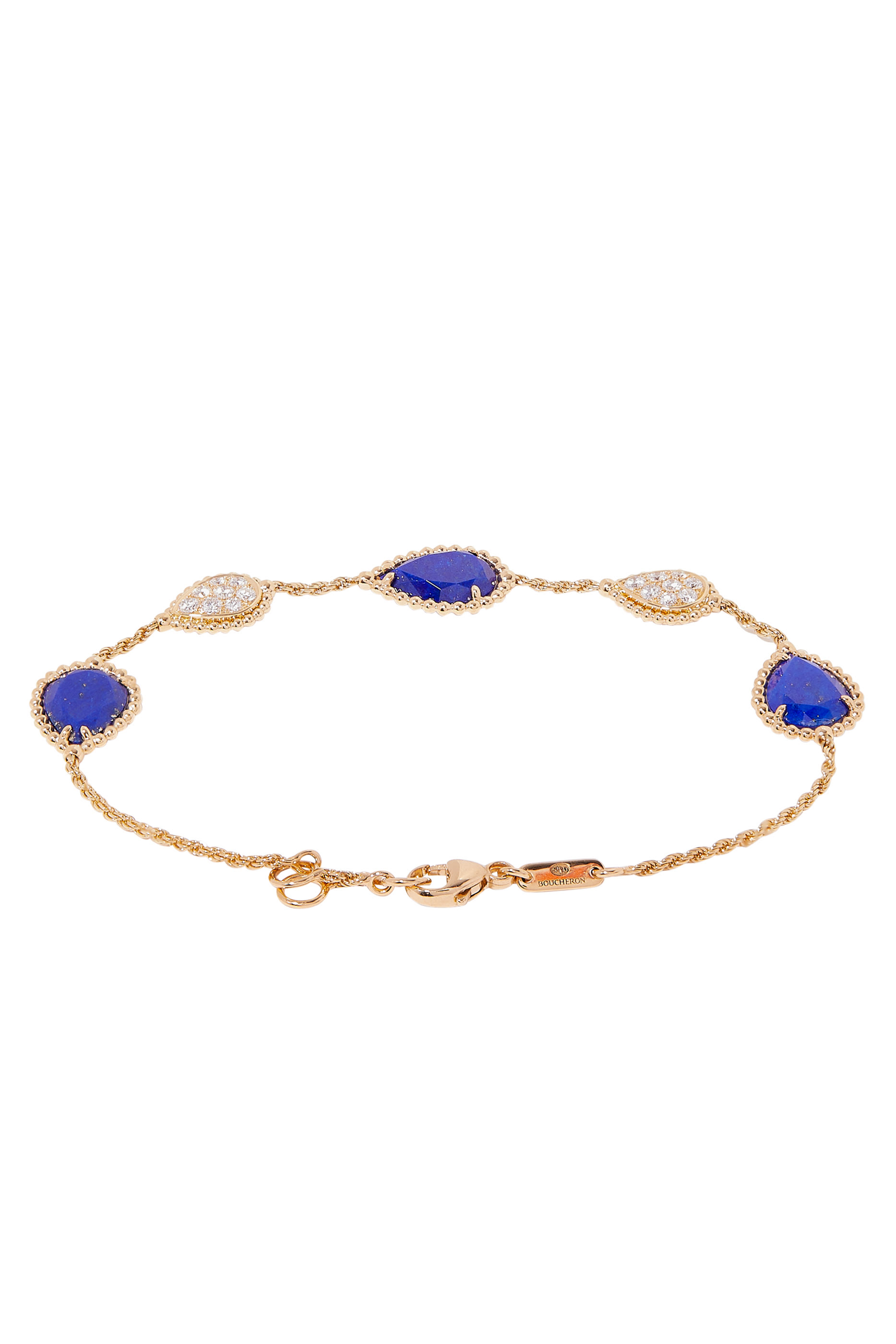 Serpent Boh&egrave;me 18K Yellow Gold 5 Motif Lapis Lazuli and Diamond Bracelet
