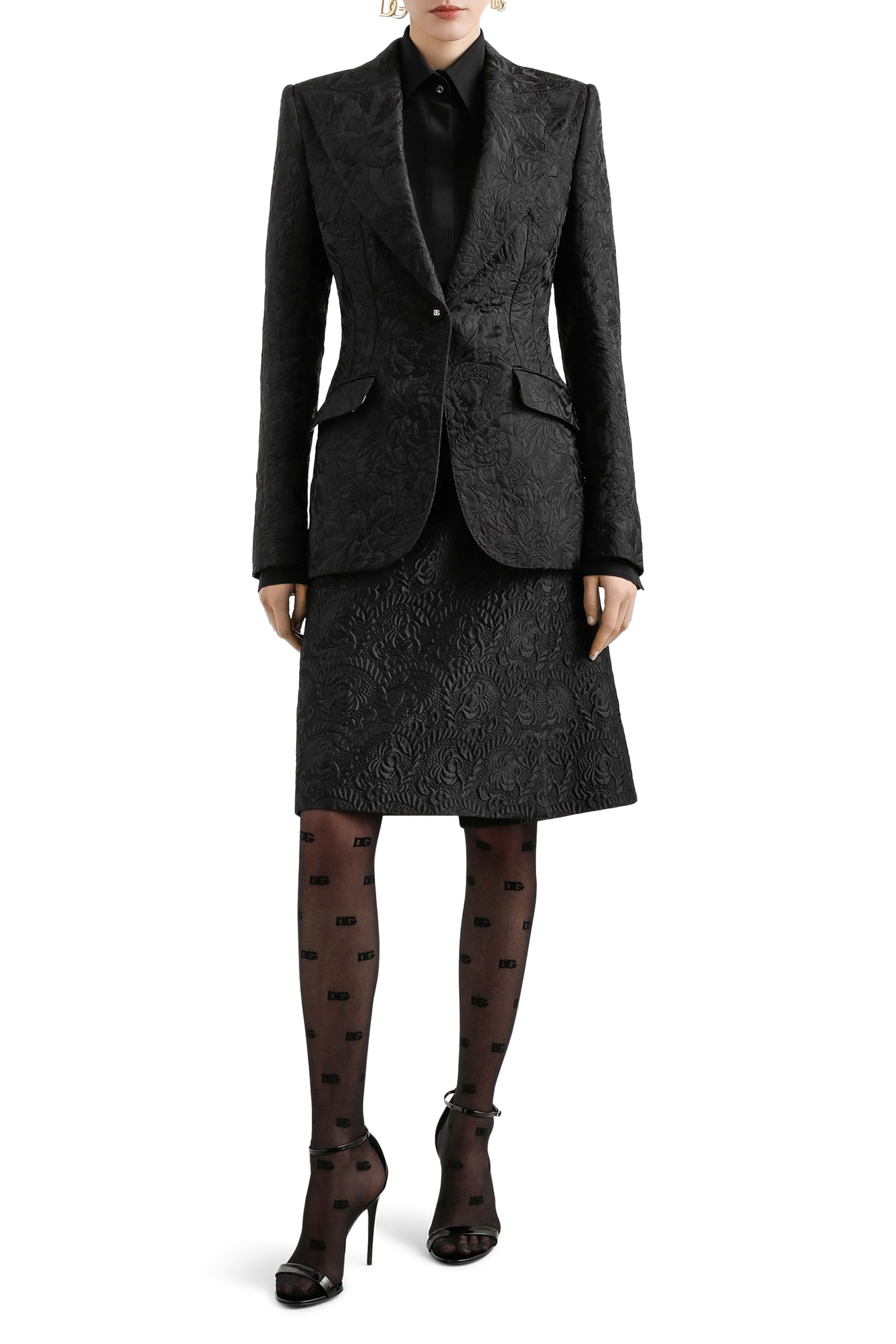 Single-Breasted Floral Quilted Jacquard Turlington Jacket