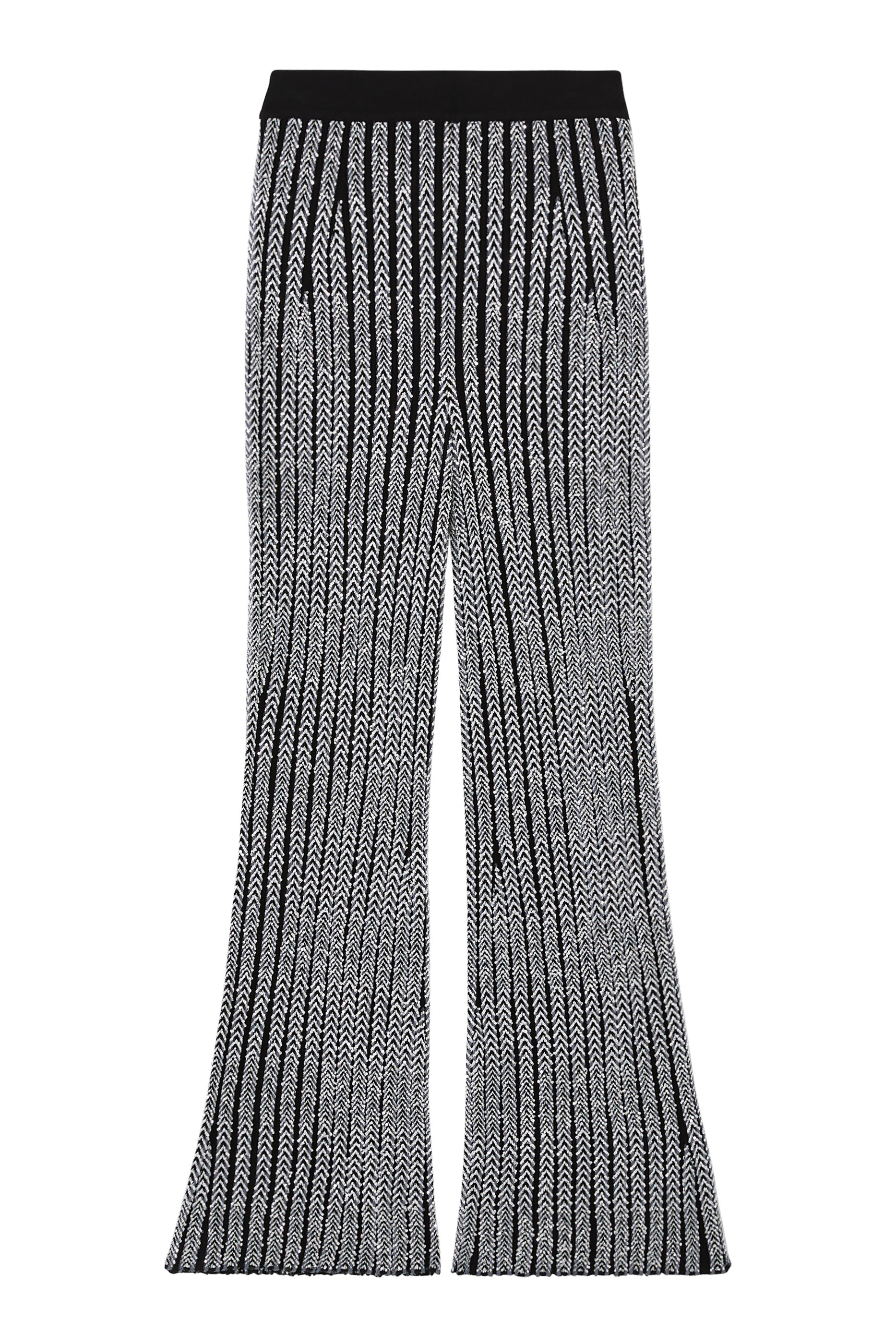 Solid Partialized Sequinned Knit Straight Pants