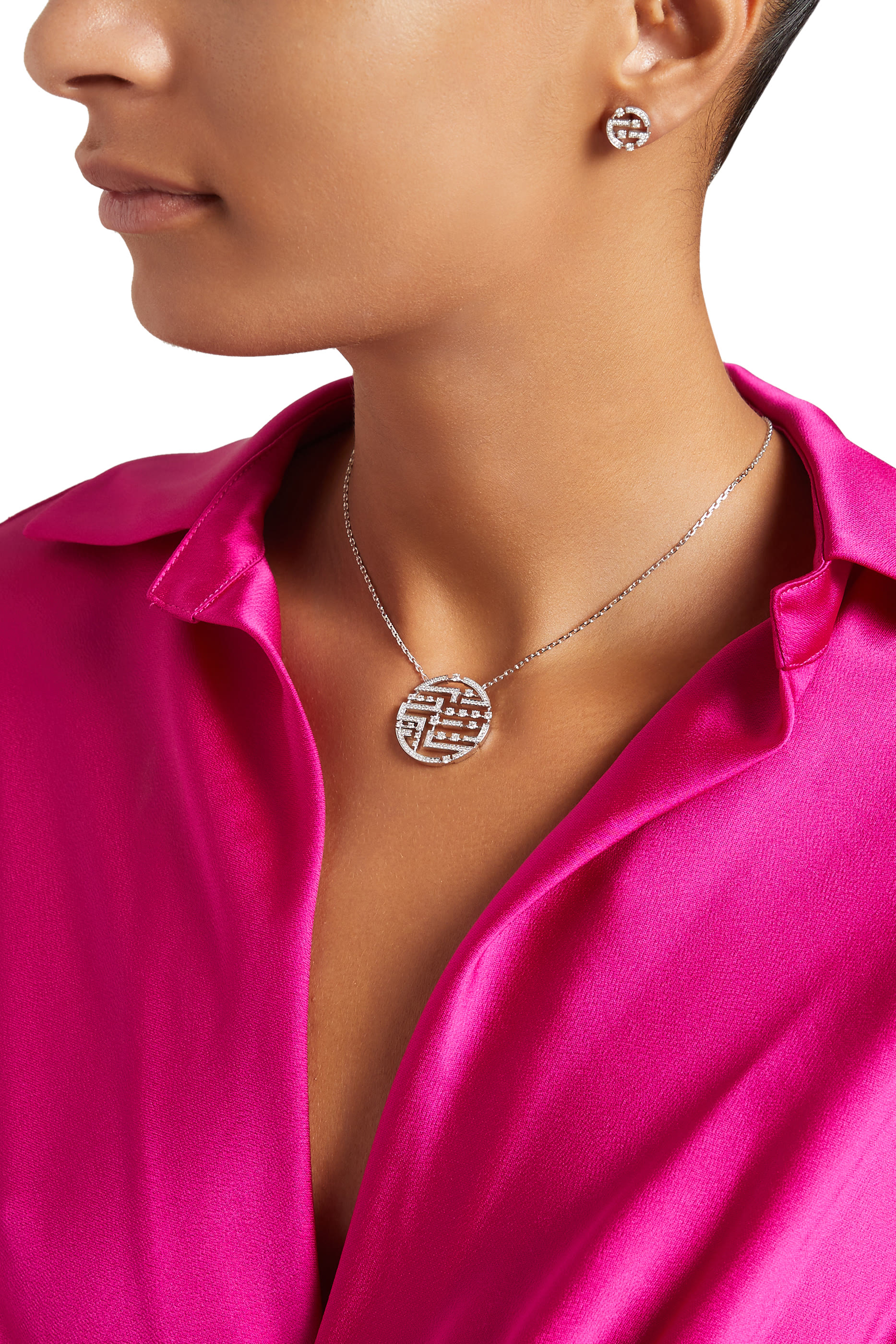 Avenues Stud Earrings, 18k White Gold with Diamonds