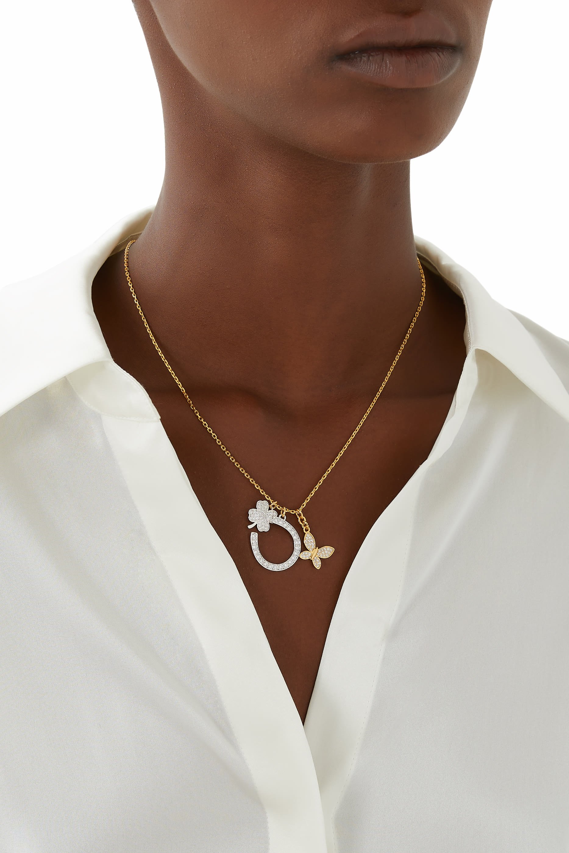 Lucky Charm Statement Pendant, Plated Metal & Cubic Zirconia