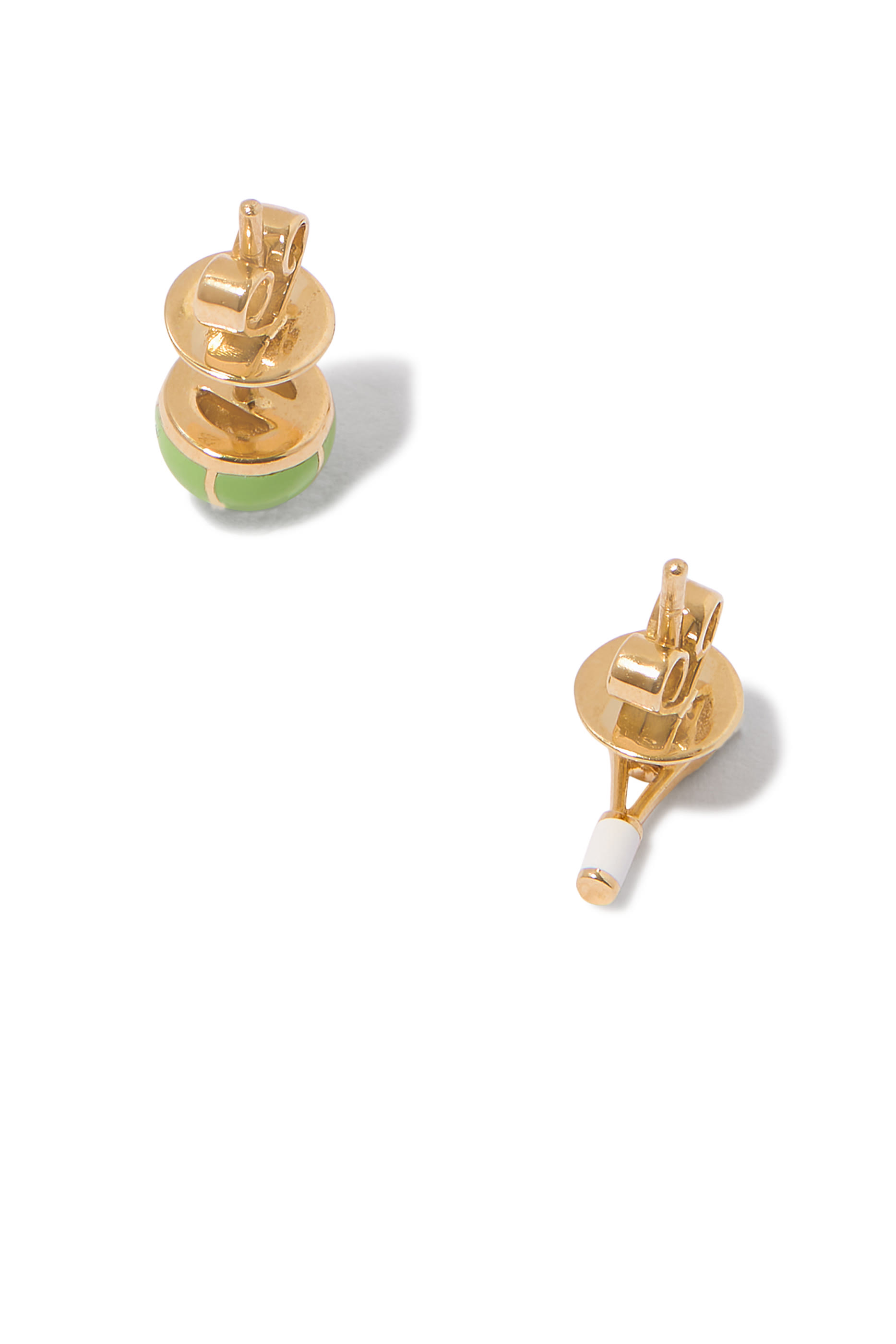 Tennis Racket and Ball Stud Earrings, 18k Yellow Gold