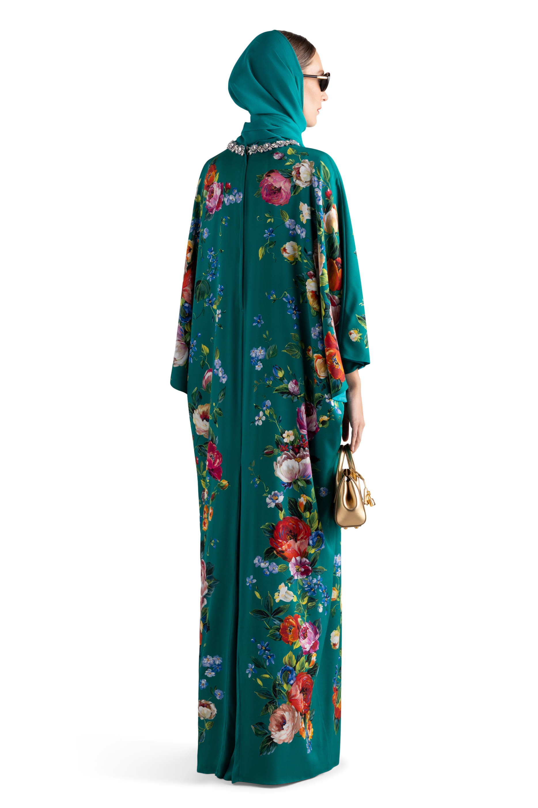 Rose-Print Charmeuse Kaftan