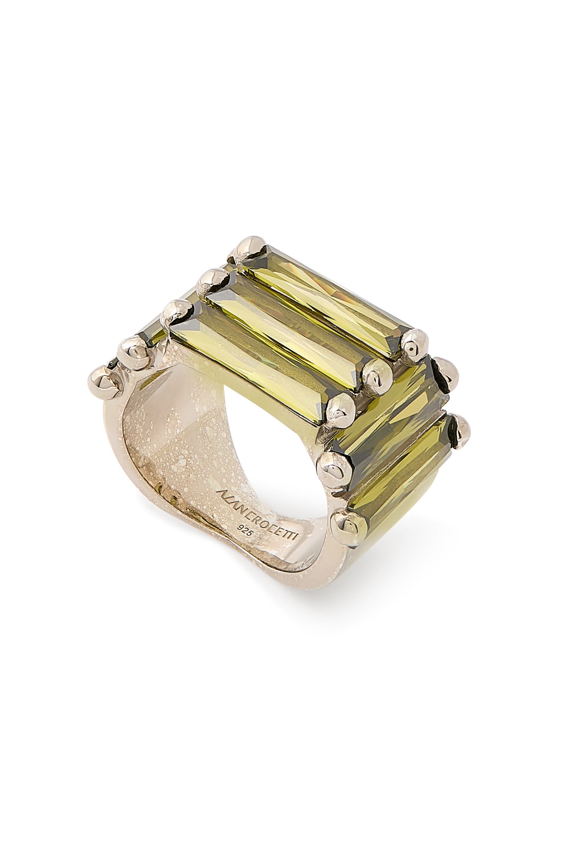 Crystallised Armour Ring, 925 Sterling Silver & Zirconia Baguettes