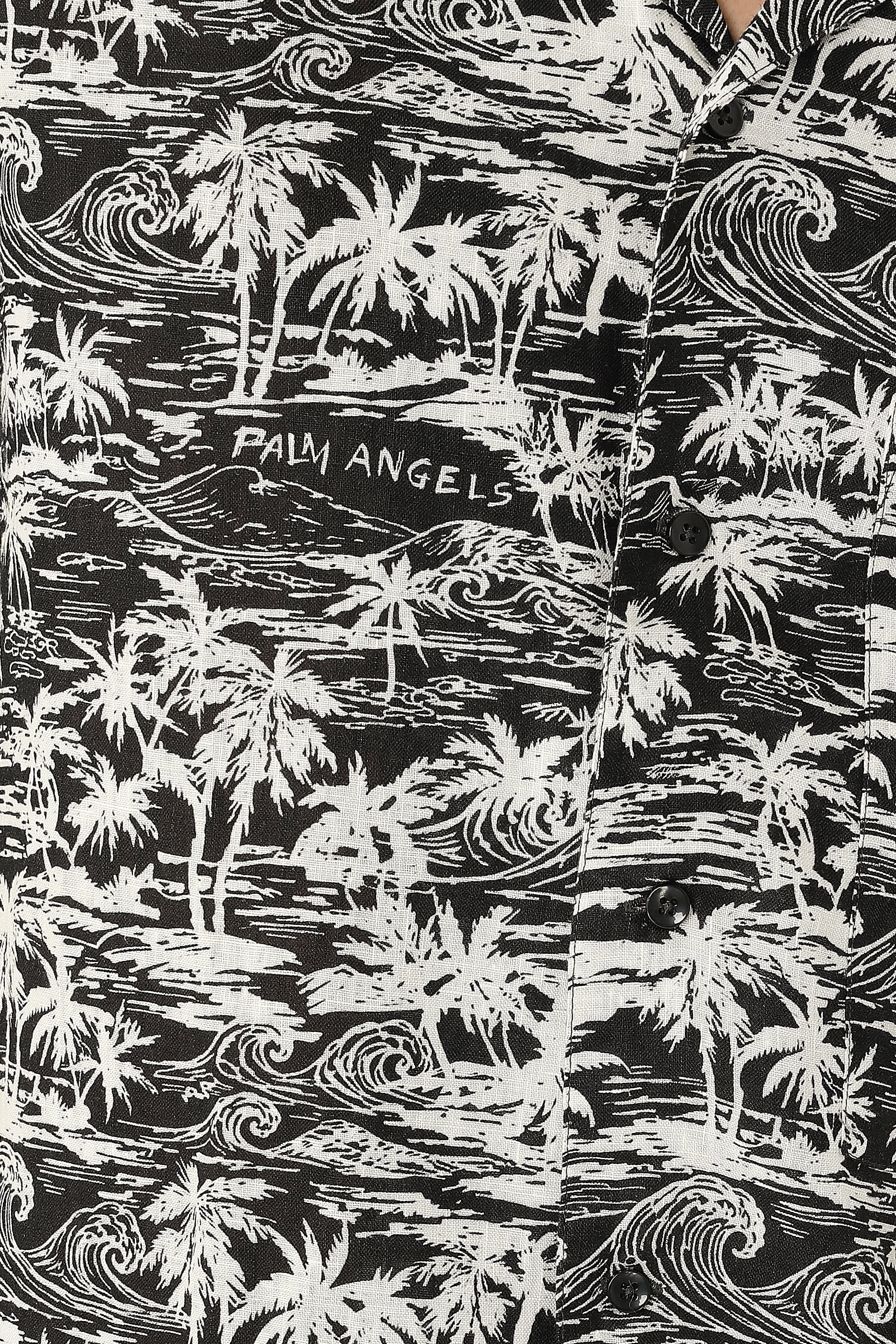 Palm Waves Linen Bowling Shirt 
