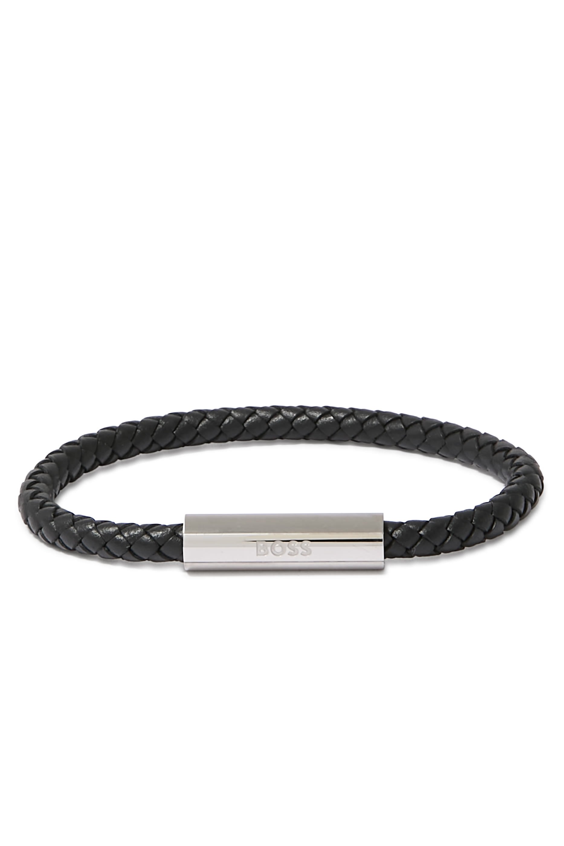 Gents Leather and Stainless Steel Braided Bracelet