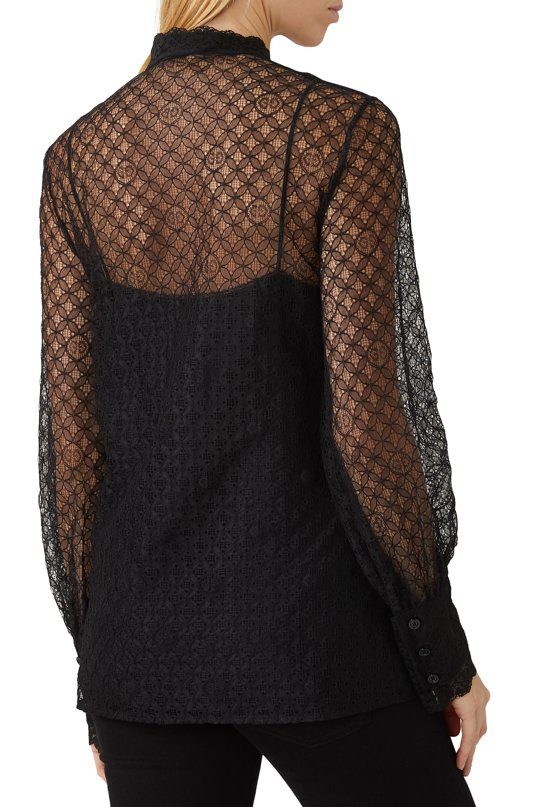 GG Lace Puff-Sleeve Shirt