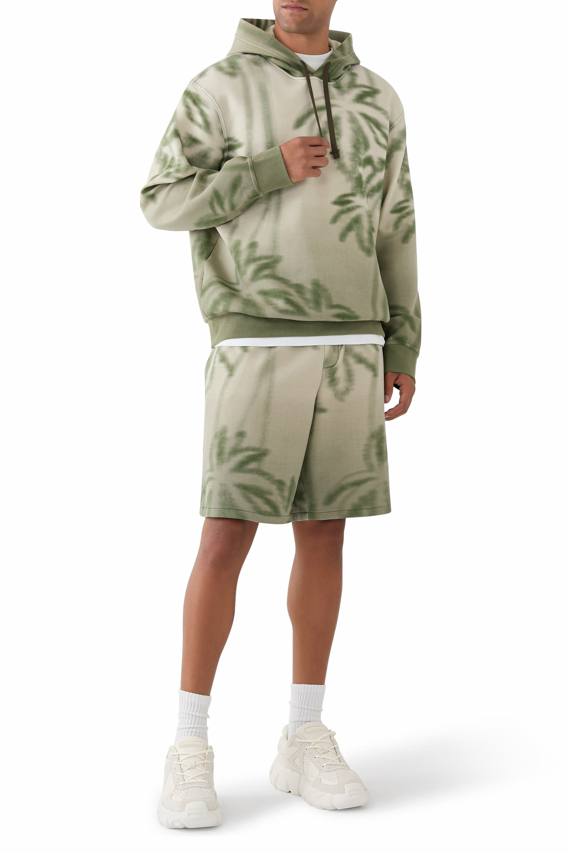 Palm Print Cotton Blend Shorts