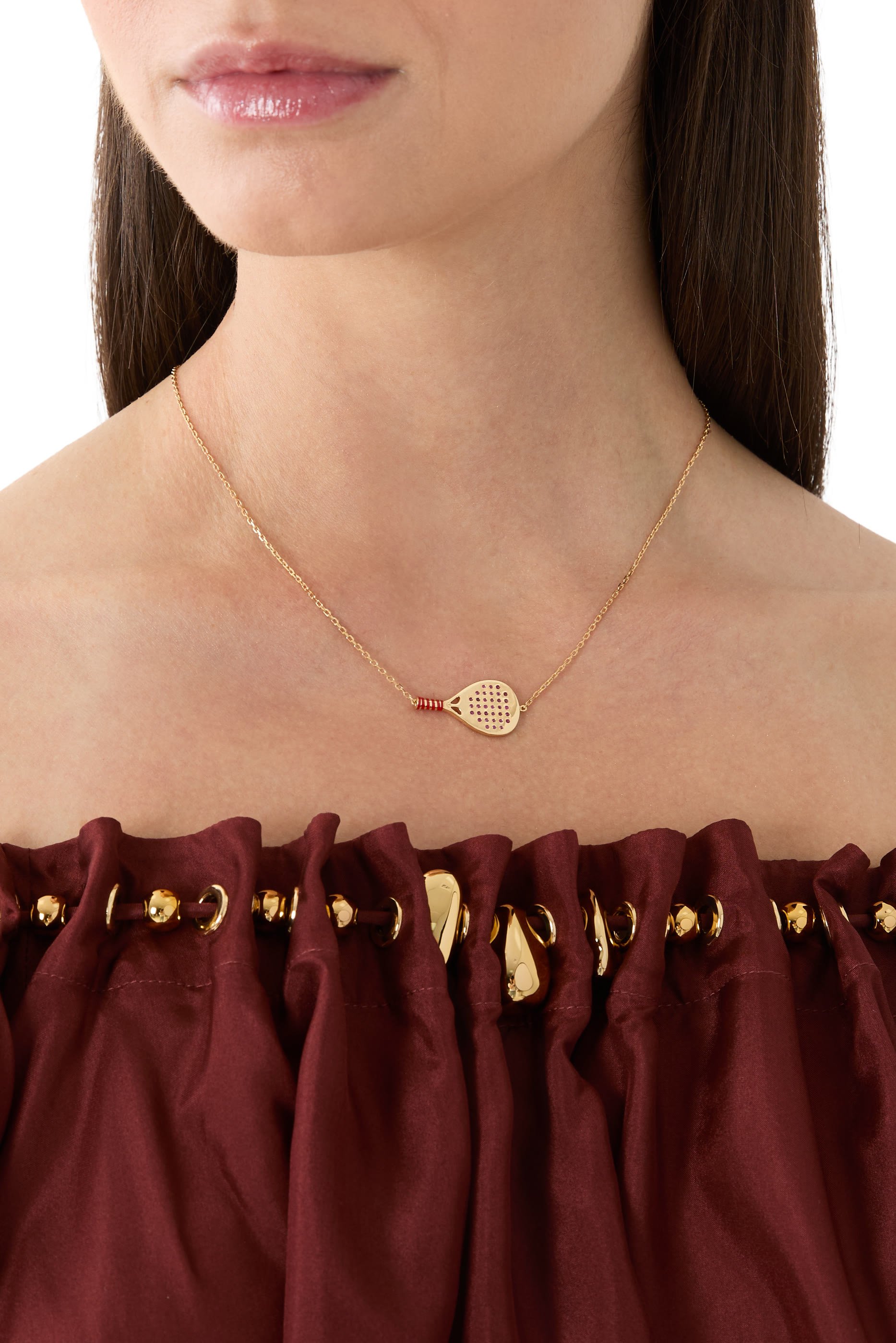  Padel Racket Pendant, 18K Yellow Gold with Diamonds & Enamel