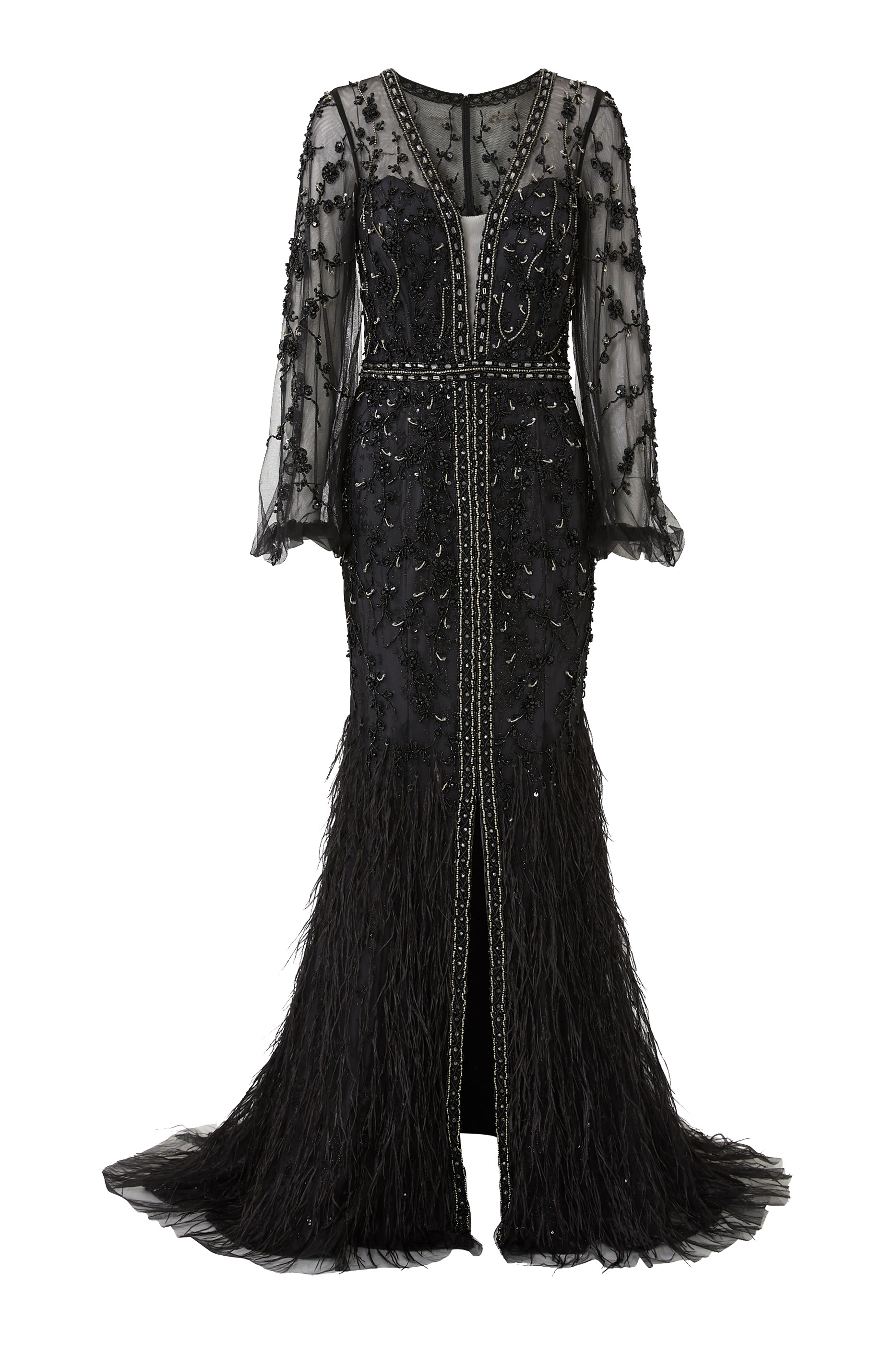 Feather & Crystal-embellished Maxi Dress