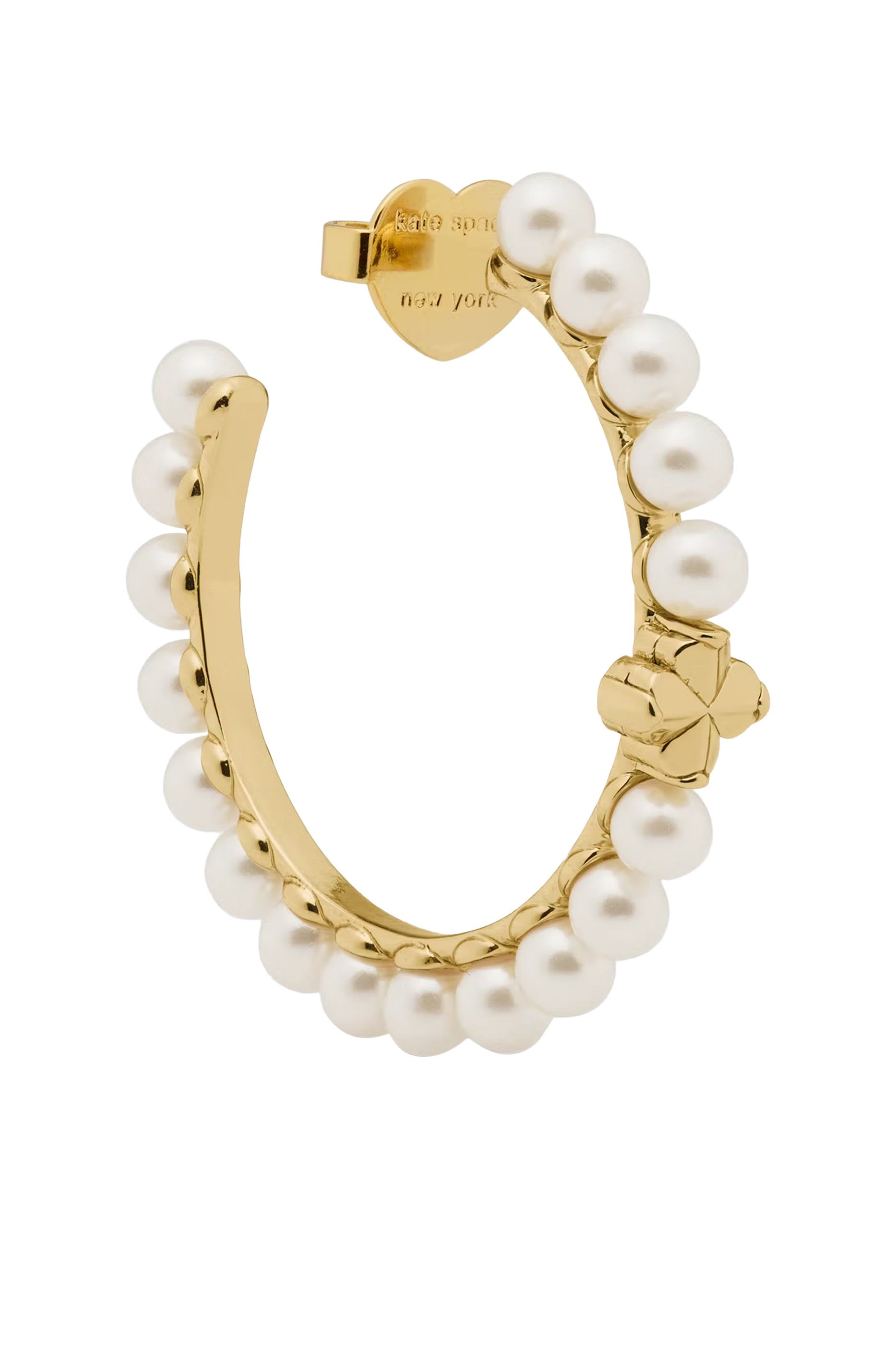 Spade Flower Pearl Hoops, Urea Resin Pearl & Cubic Zirconia