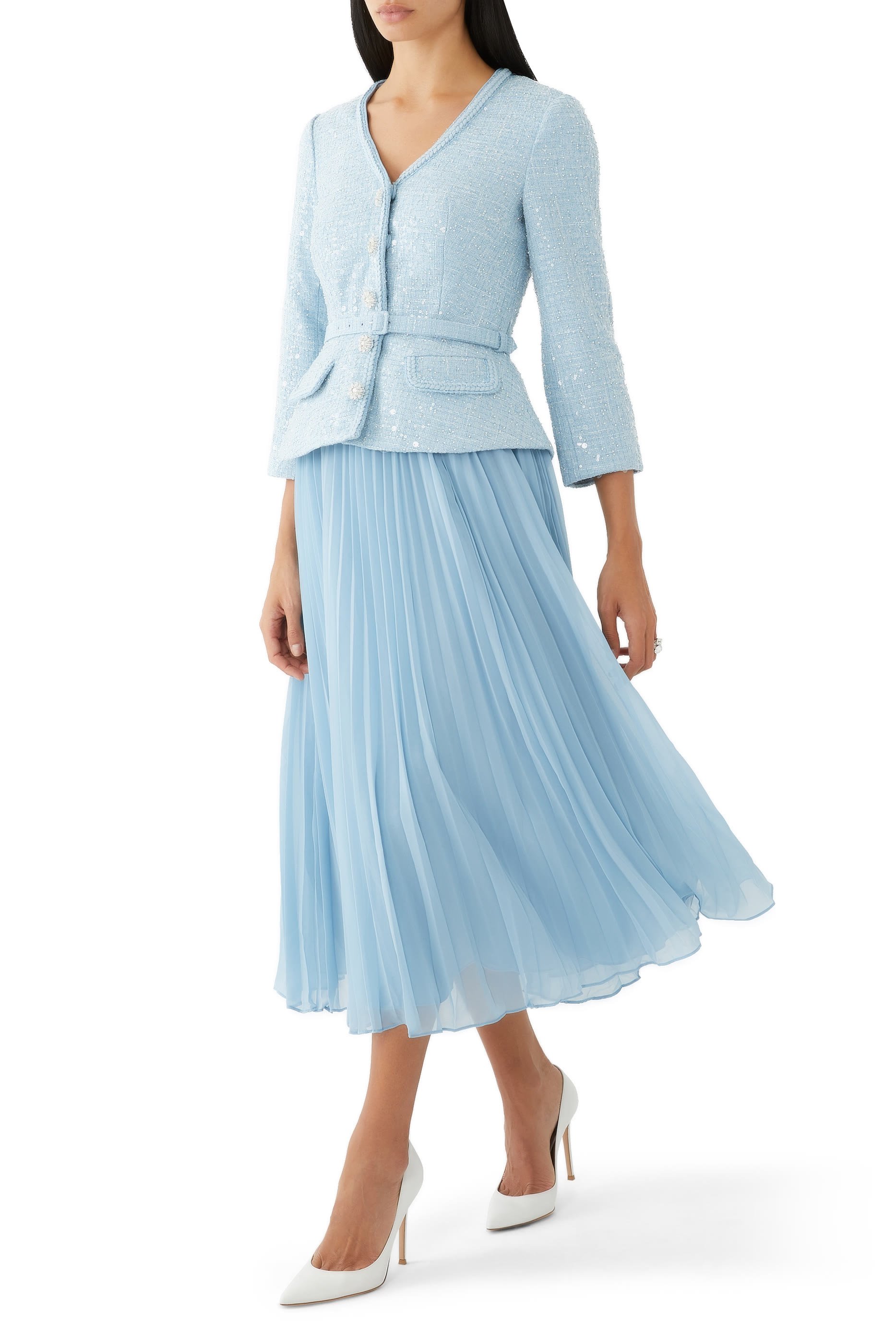 Sequin Boucle Tailored Midi Dress