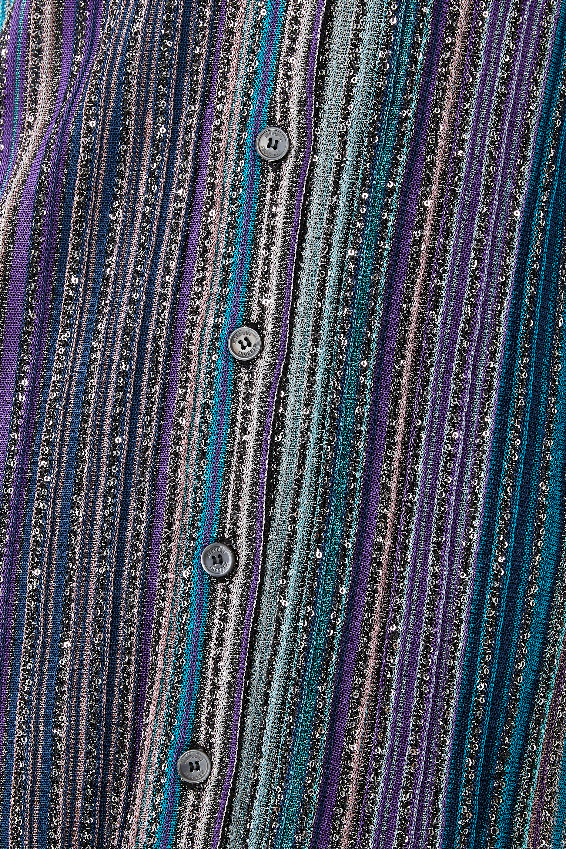 Partialized Sequinned Knit Buttoned Maxi Cardigan 