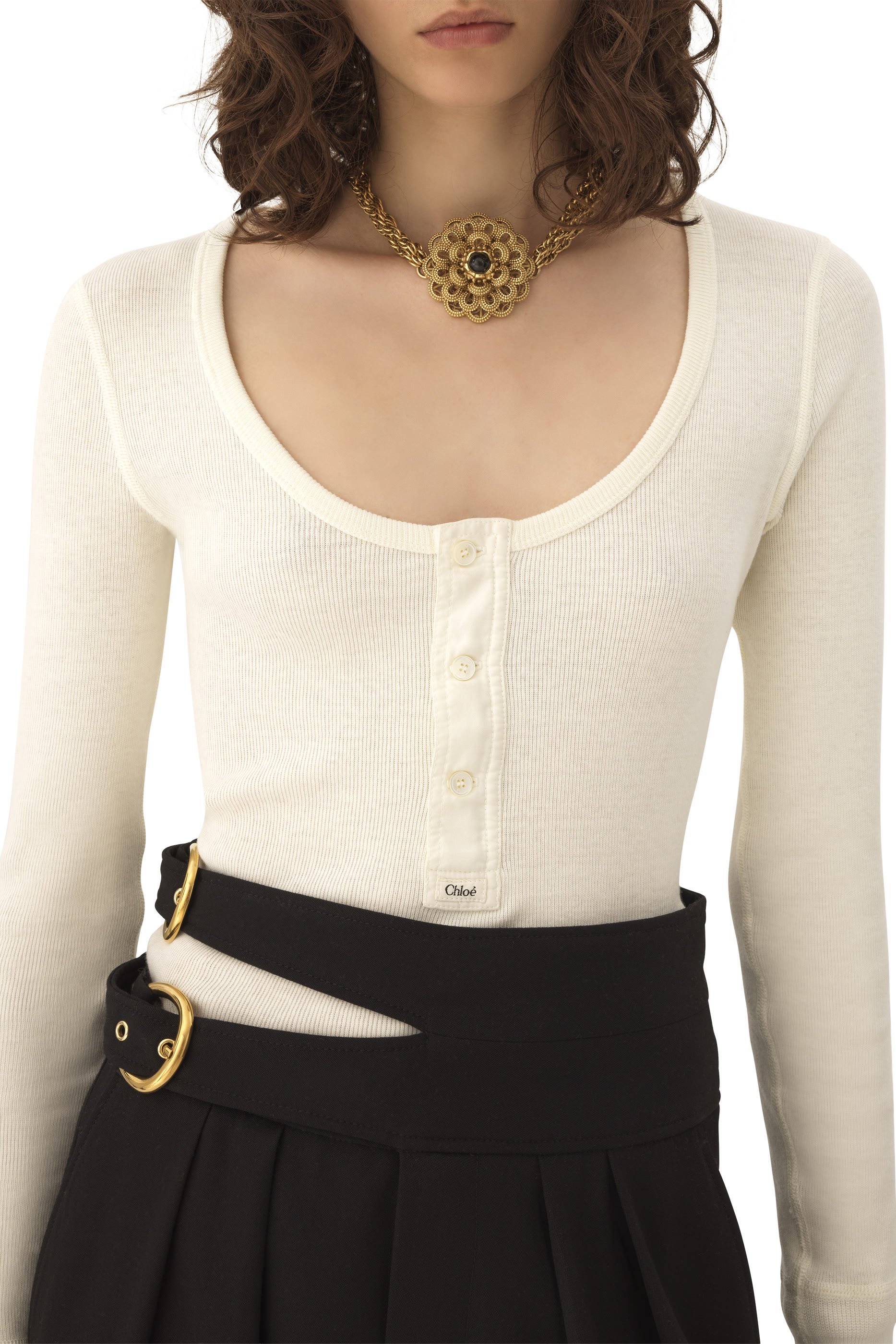 Scoop-Neck Henley Shirt