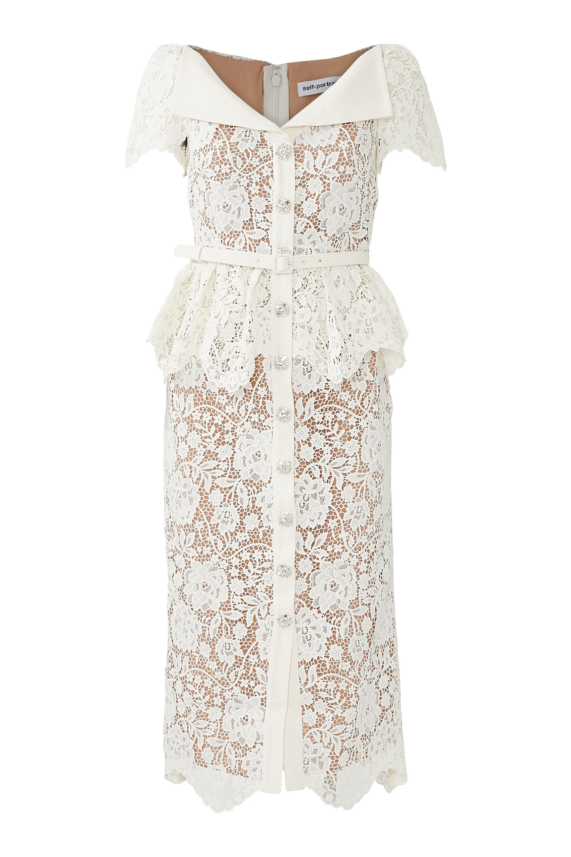 Cream Lace Peplum Midi Dress