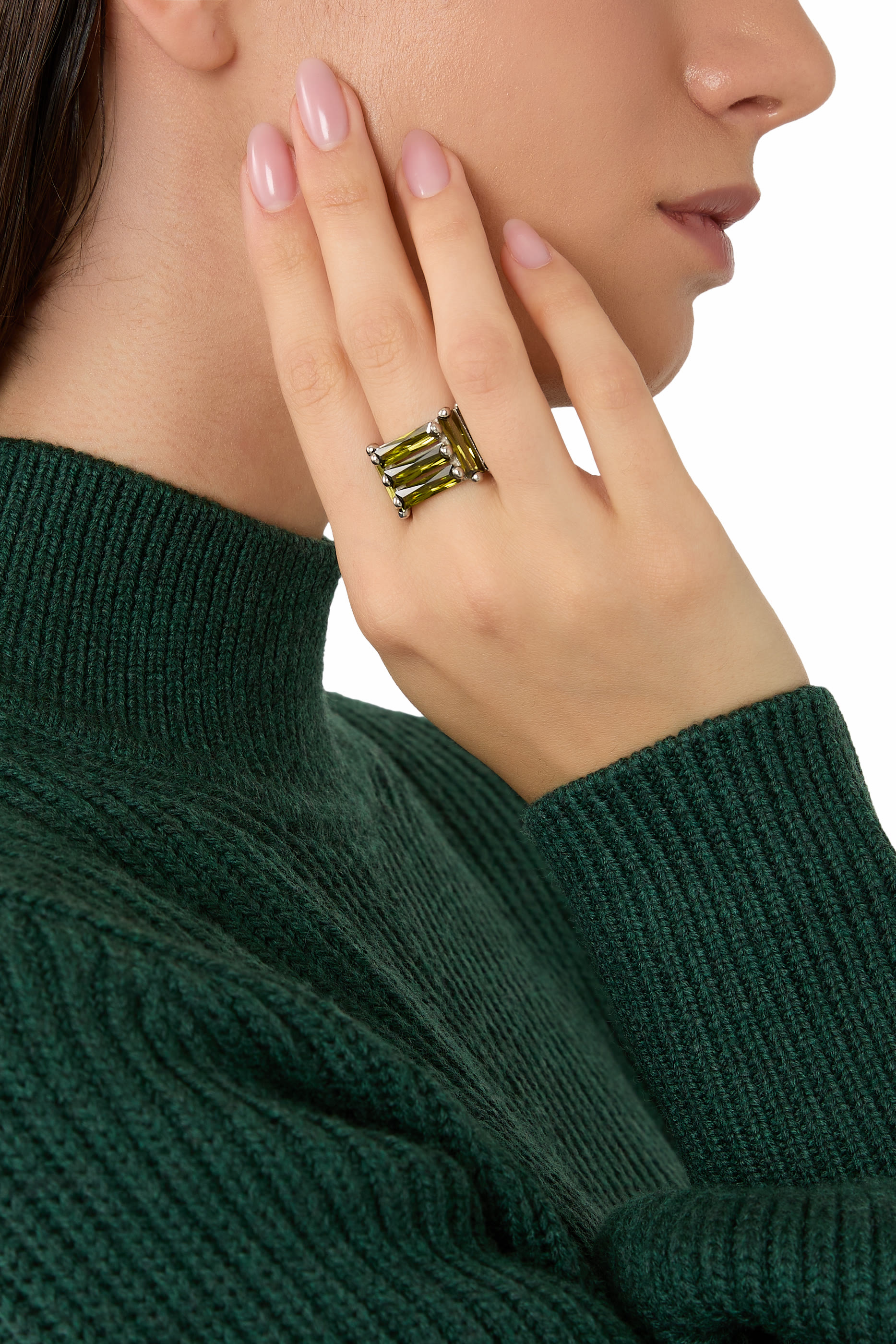 Crystallised Armour Ring, 925 Sterling Silver & Zirconia Baguettes