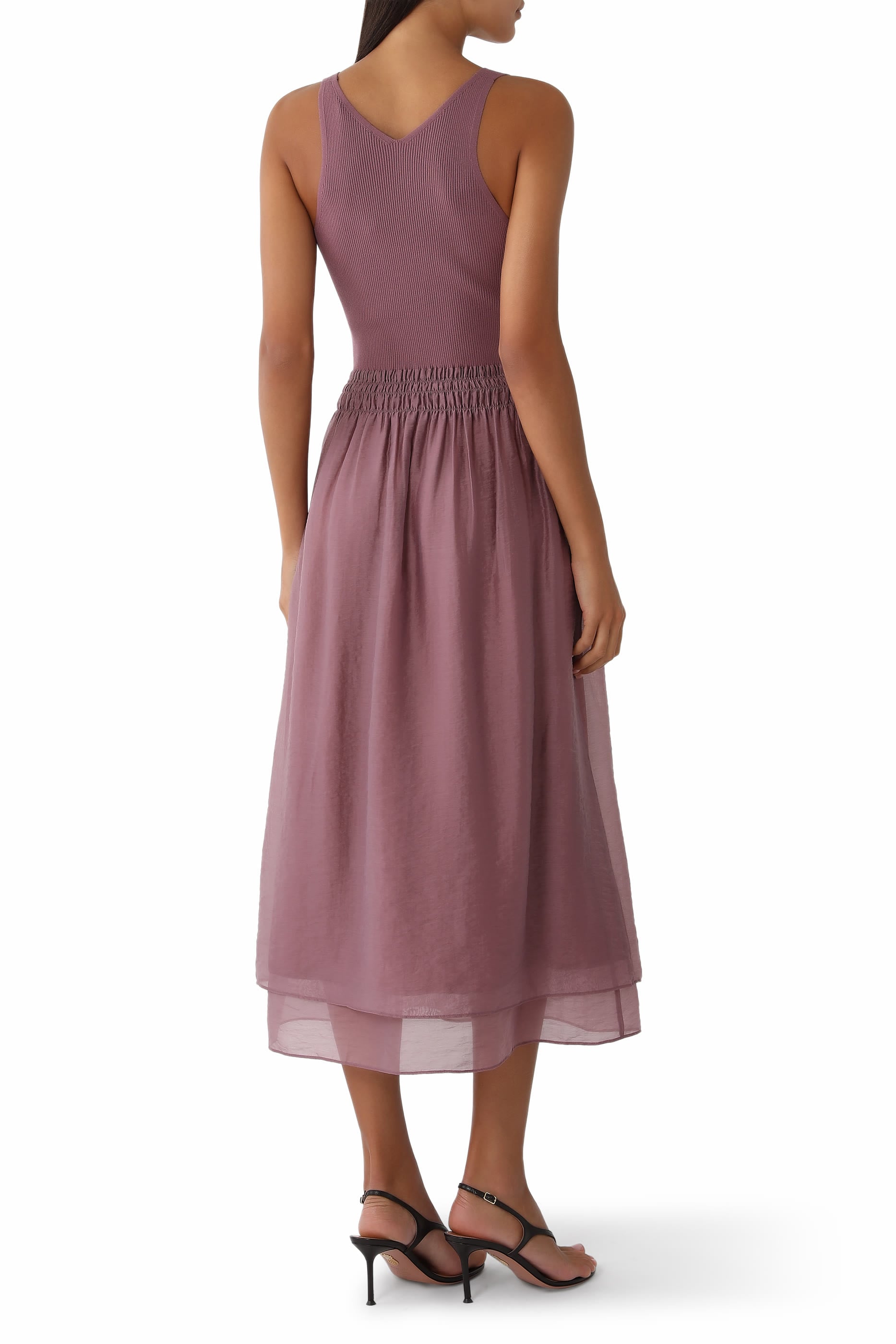 Square-Neck Mixed-Media Dress