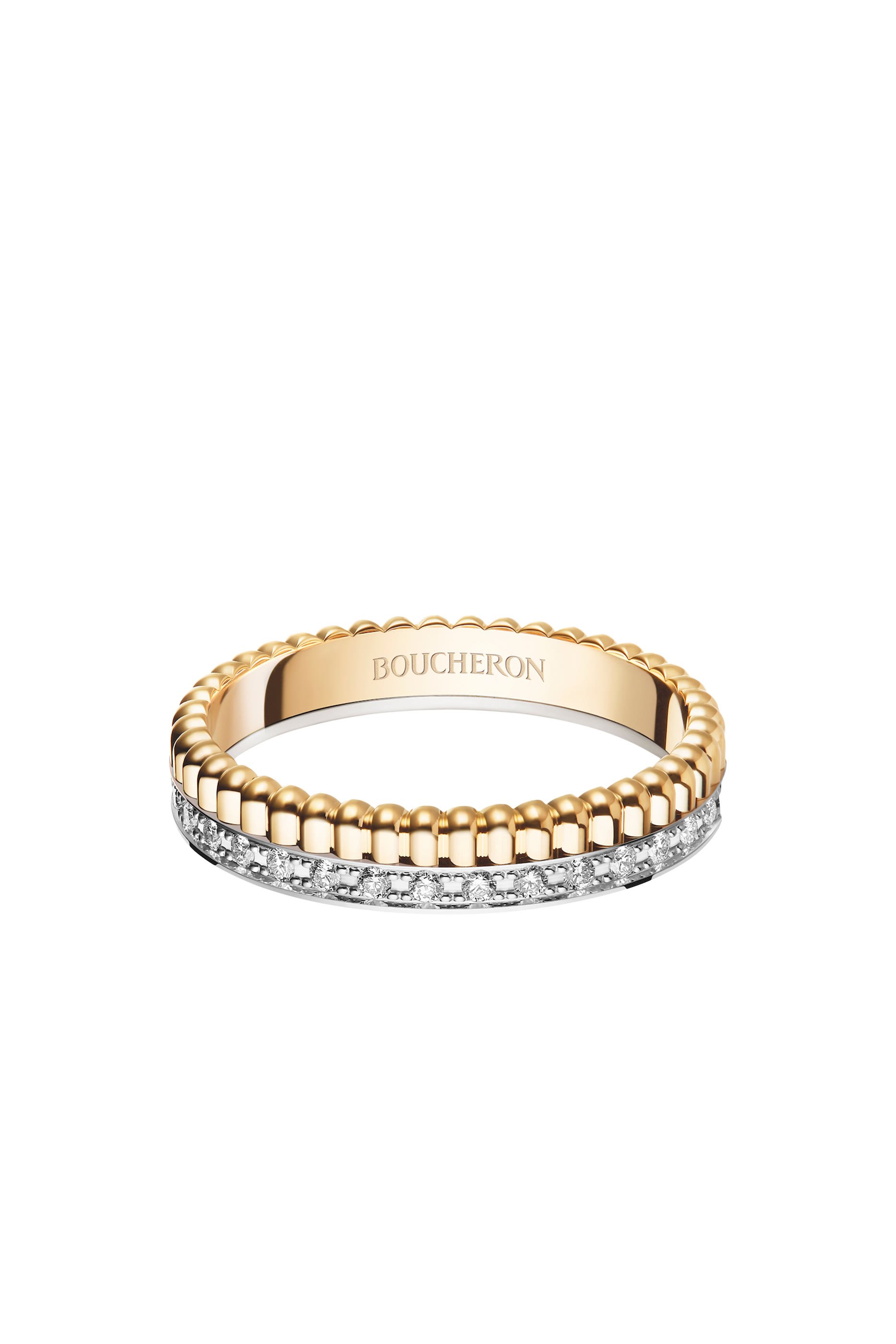 Quatre Radiant Edition Wedding Band,  18k Mixed Gold & Diamonds