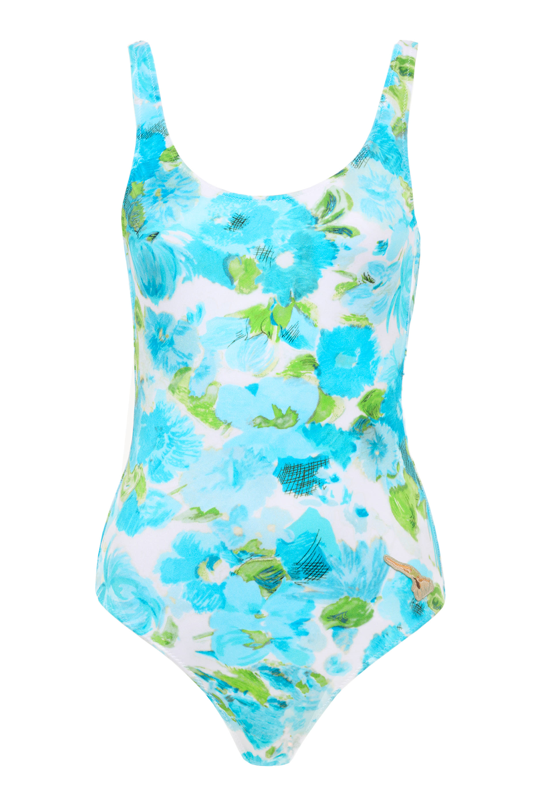 Aqua Flower-Print One-Piece Swimsuit