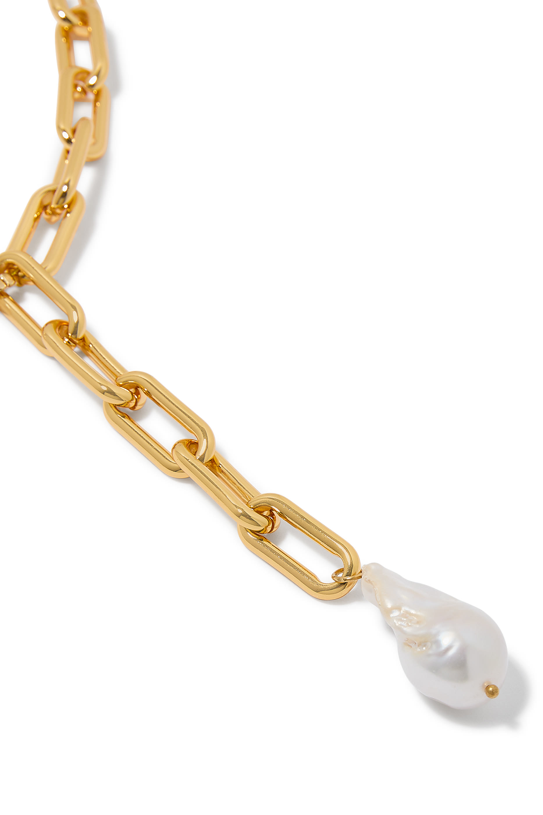 Half & Half Necklace, 24k Gold Plated Brass & Freshwater Pearls