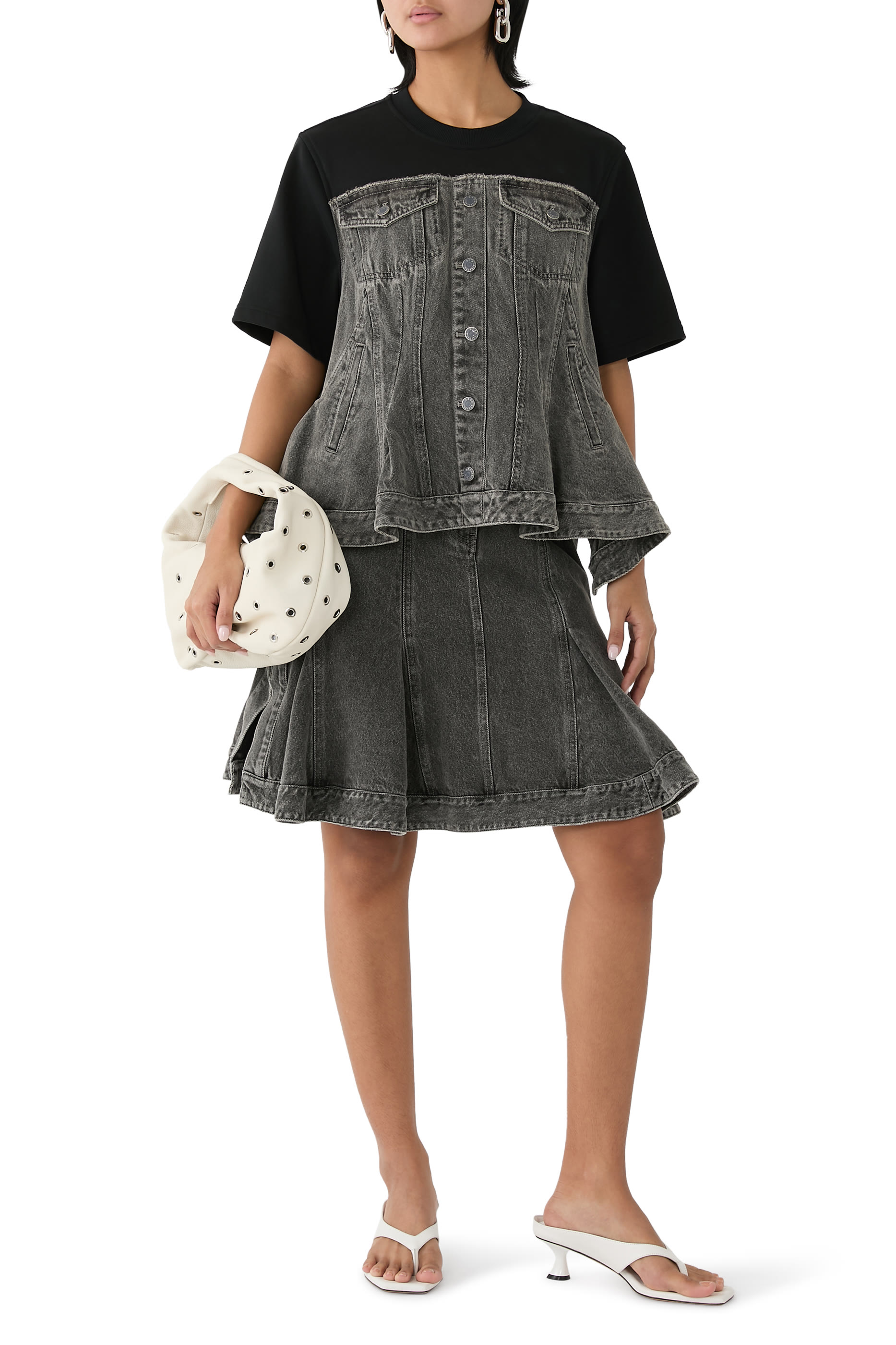 Flounce Hem Hybrid Denim Top