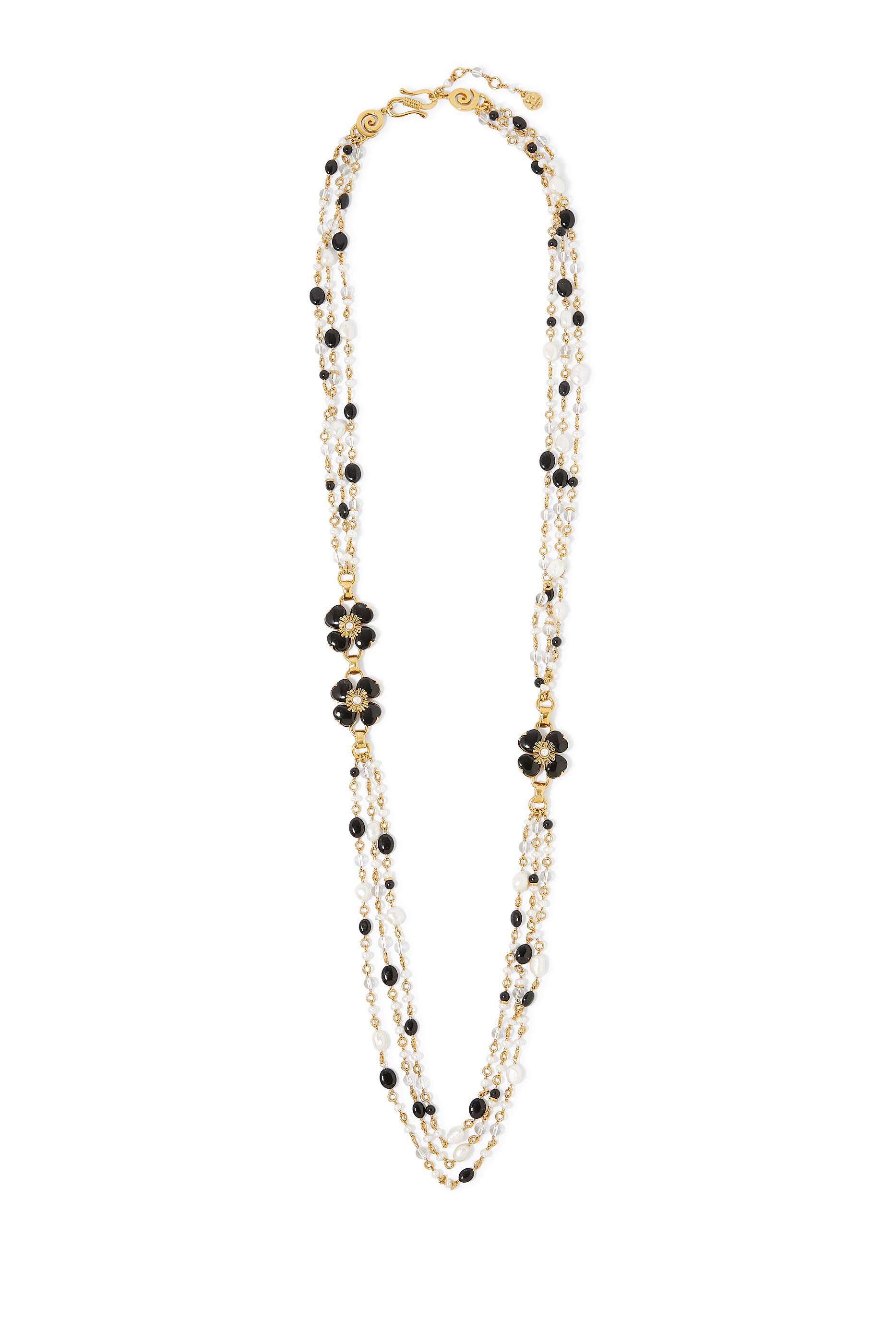Trefle Long Necklace, 24k Gold-Plated Natural Rock Crystal