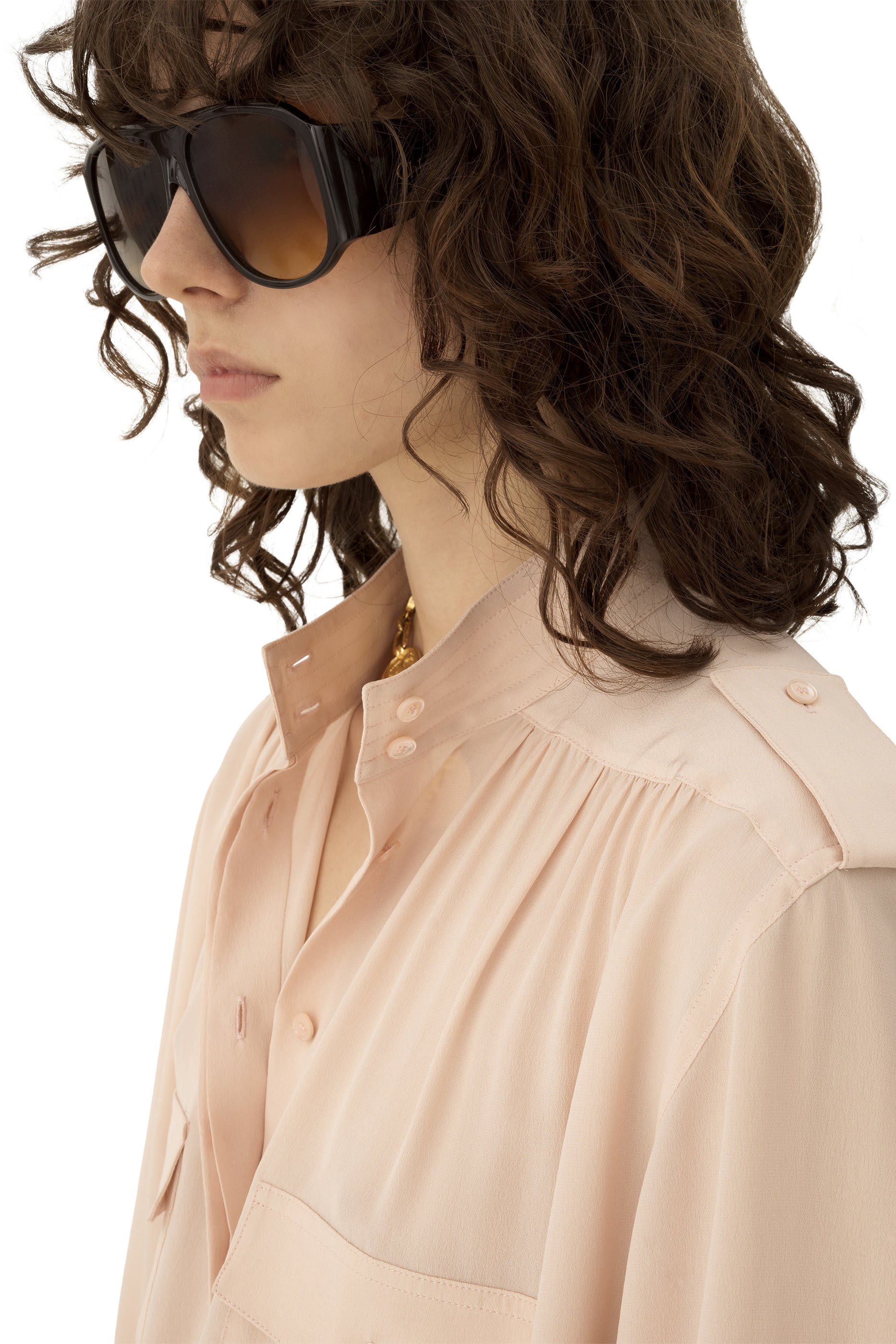 High-Neck Gathered Blouse