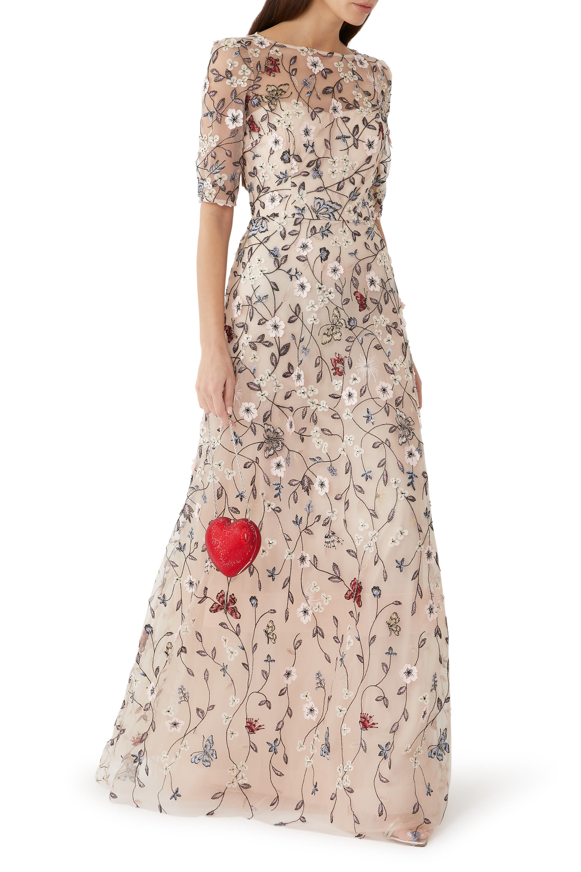 Tulle Gown With Floral Embroidery