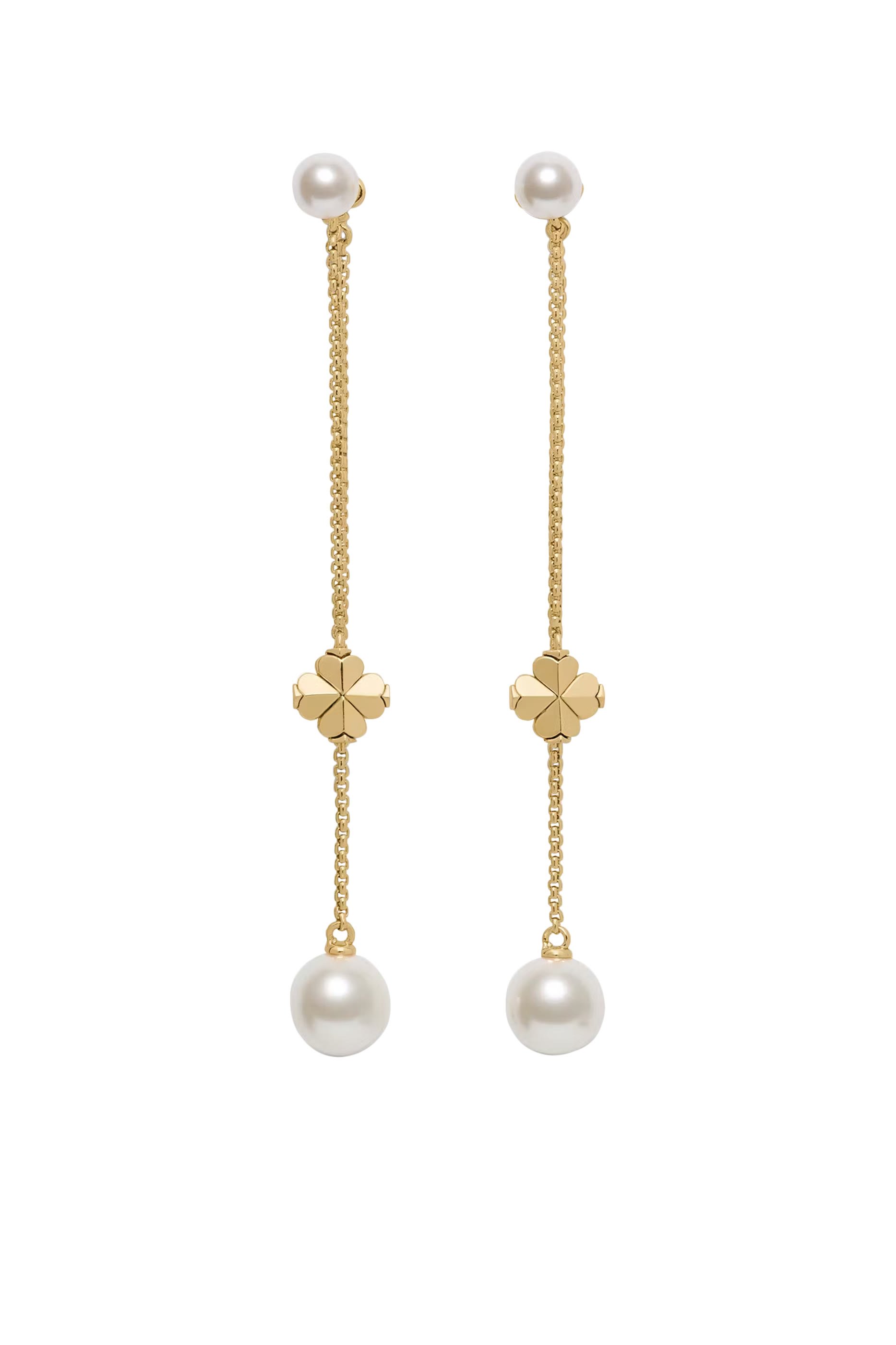 Spade Flower Pearl Chain Linear Earrings