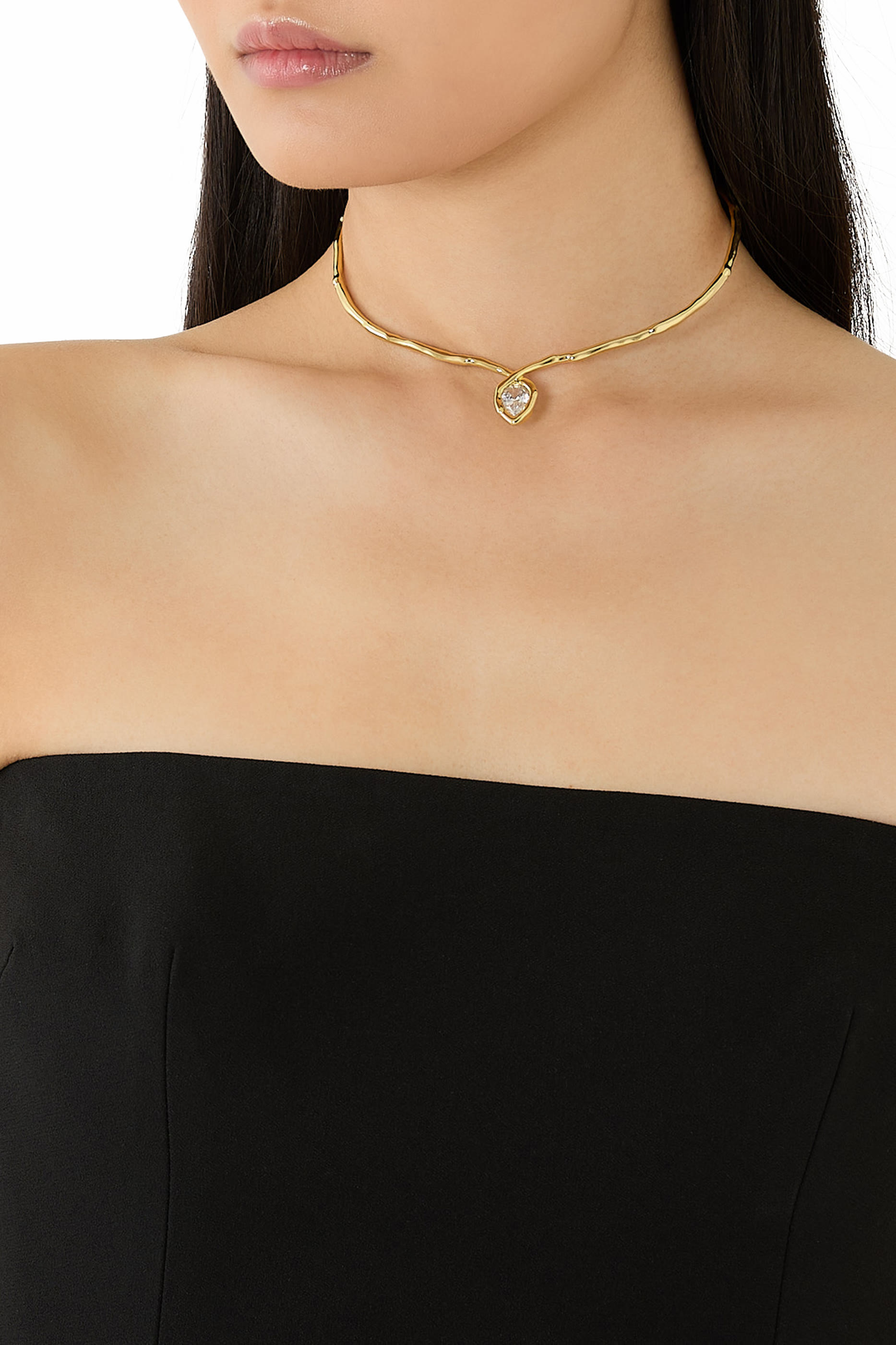 Asterales Gold Floating Collar Necklace, 14k Gold Plated Brass & CZ Crystal