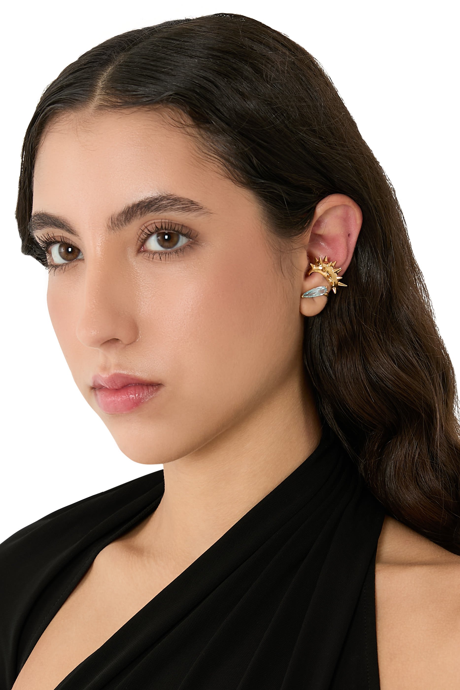 Mini Spike Alien Single Ear Cuff, 925 Sterling Silver & Crystal