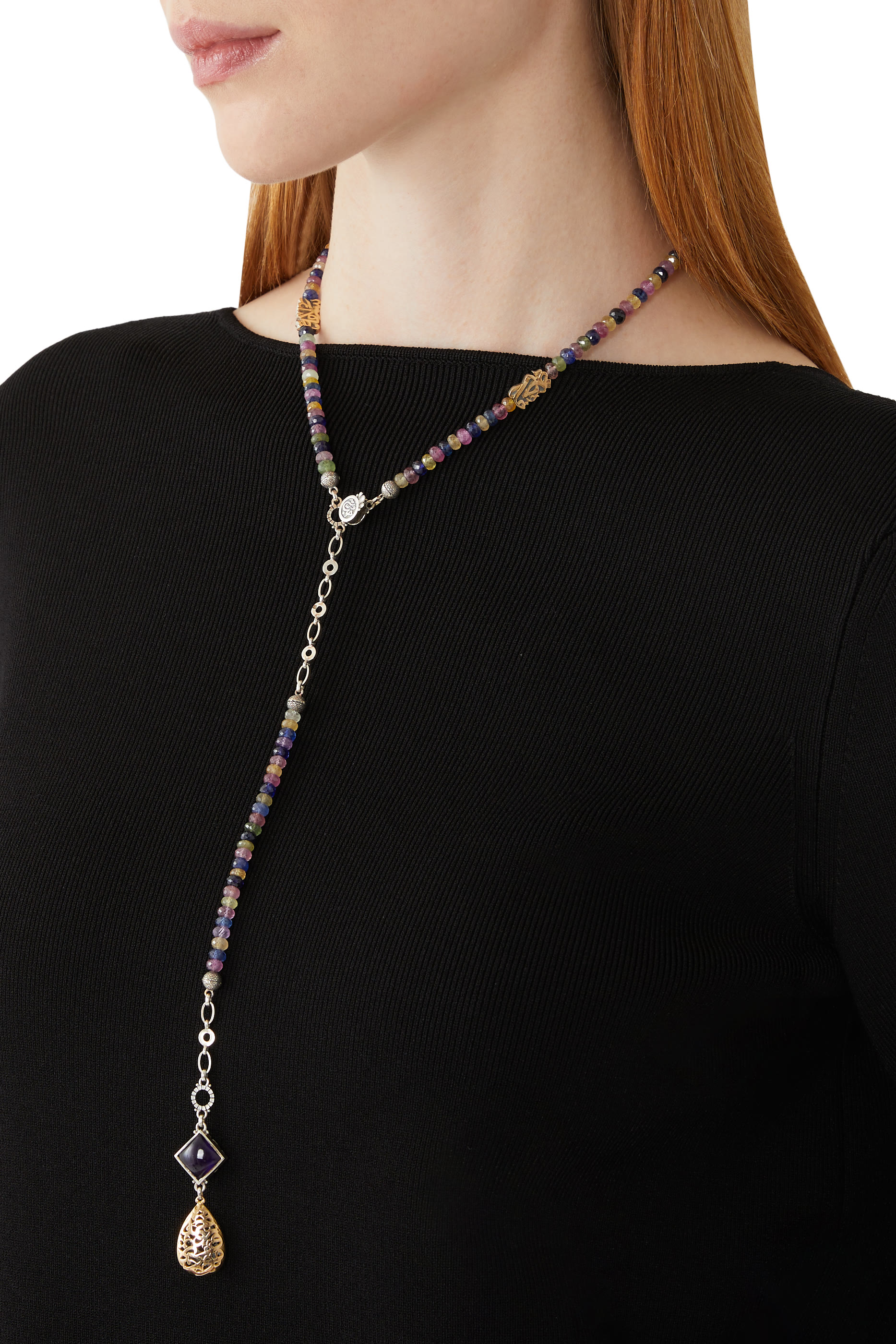 Nur Endearment Mercy Multi-Way Necklace, 18k Yellow Gold, Sterling Silver & Amethyst, Sapphire
