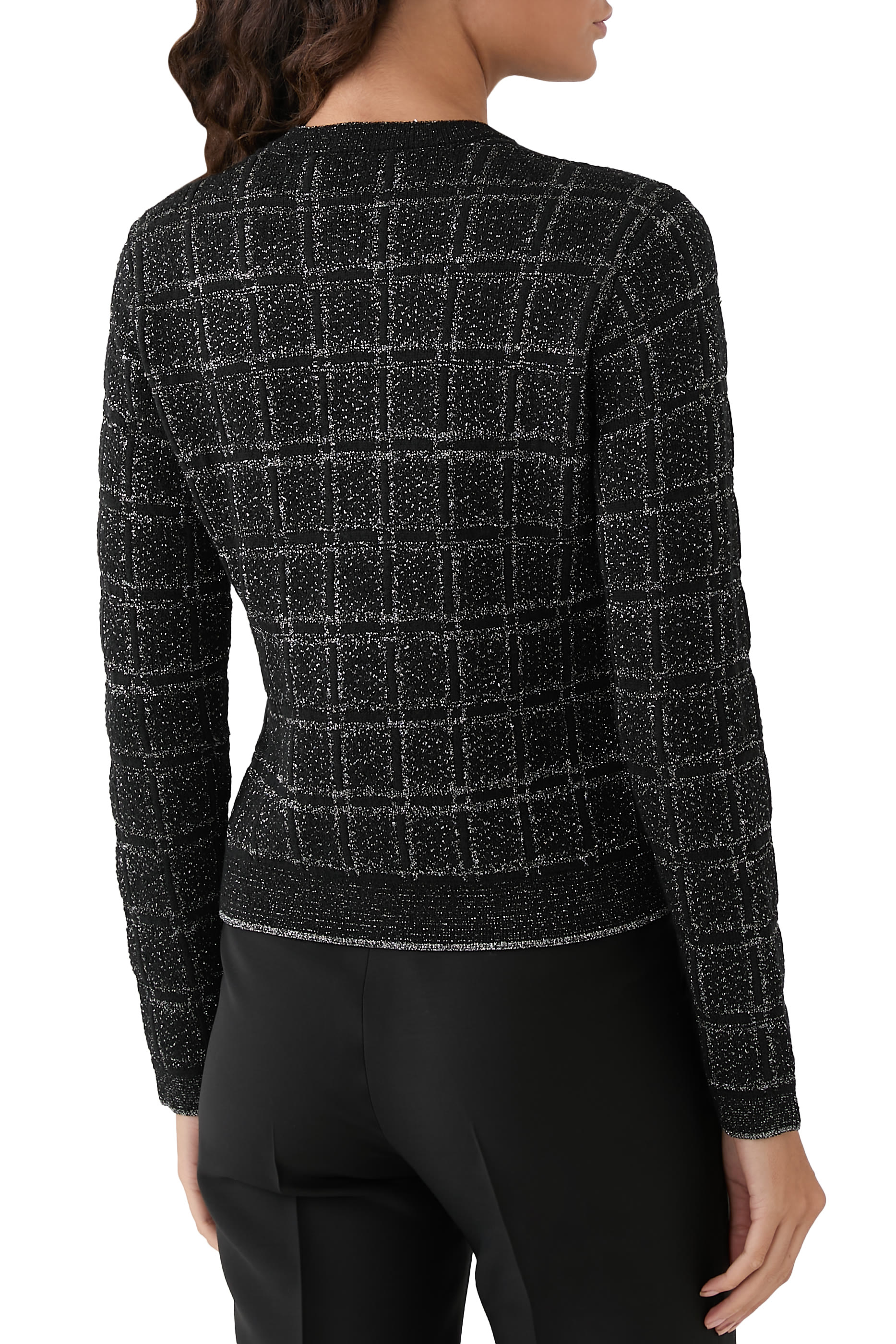 Check Jacquard Wool and Lamé  Cardigan