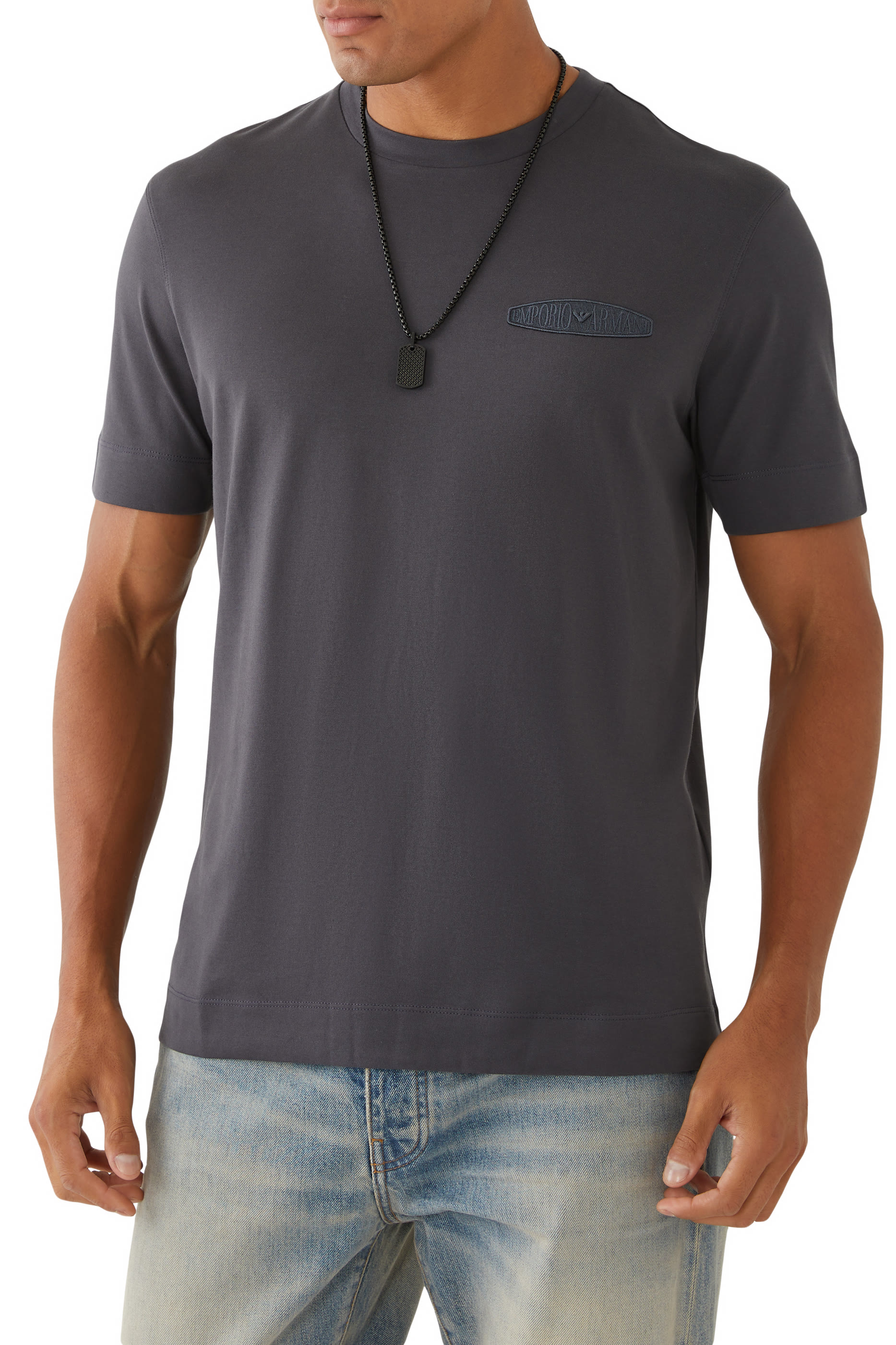 Micro EA Text Logo Embroidered T-Shirt