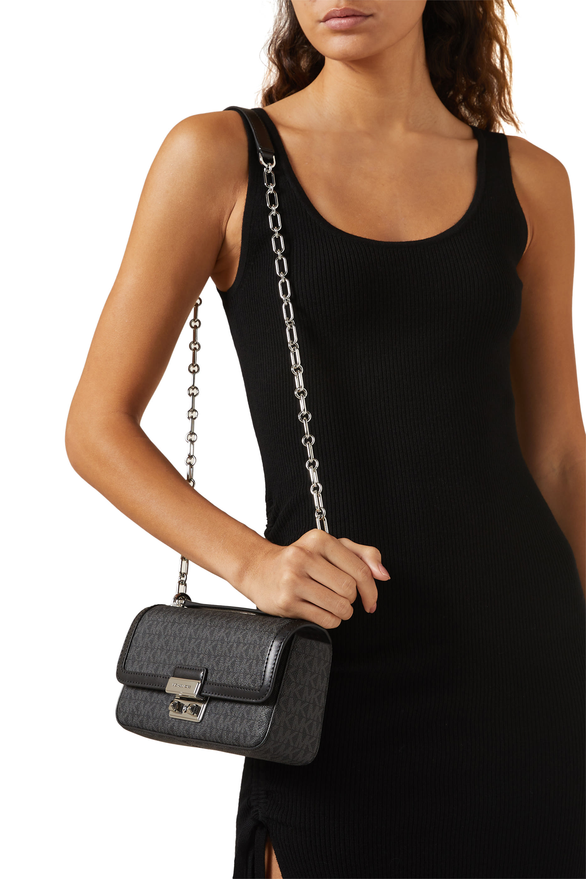 Jet Set Large Signature Logo Print Woven Crossbody Bag