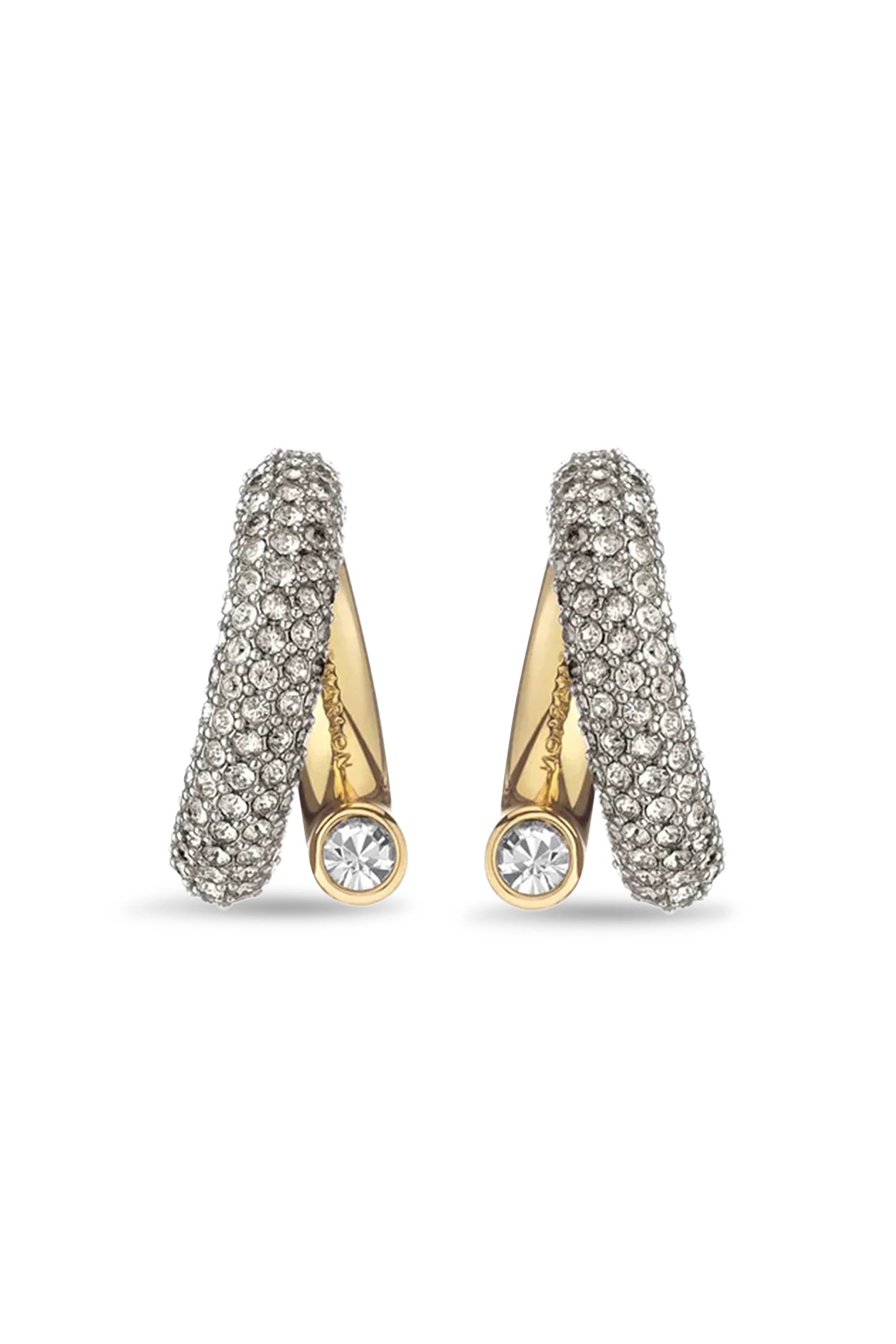  Monroe Pav&eacute; Earrings, 12k Gold Plated Brass & Crystals