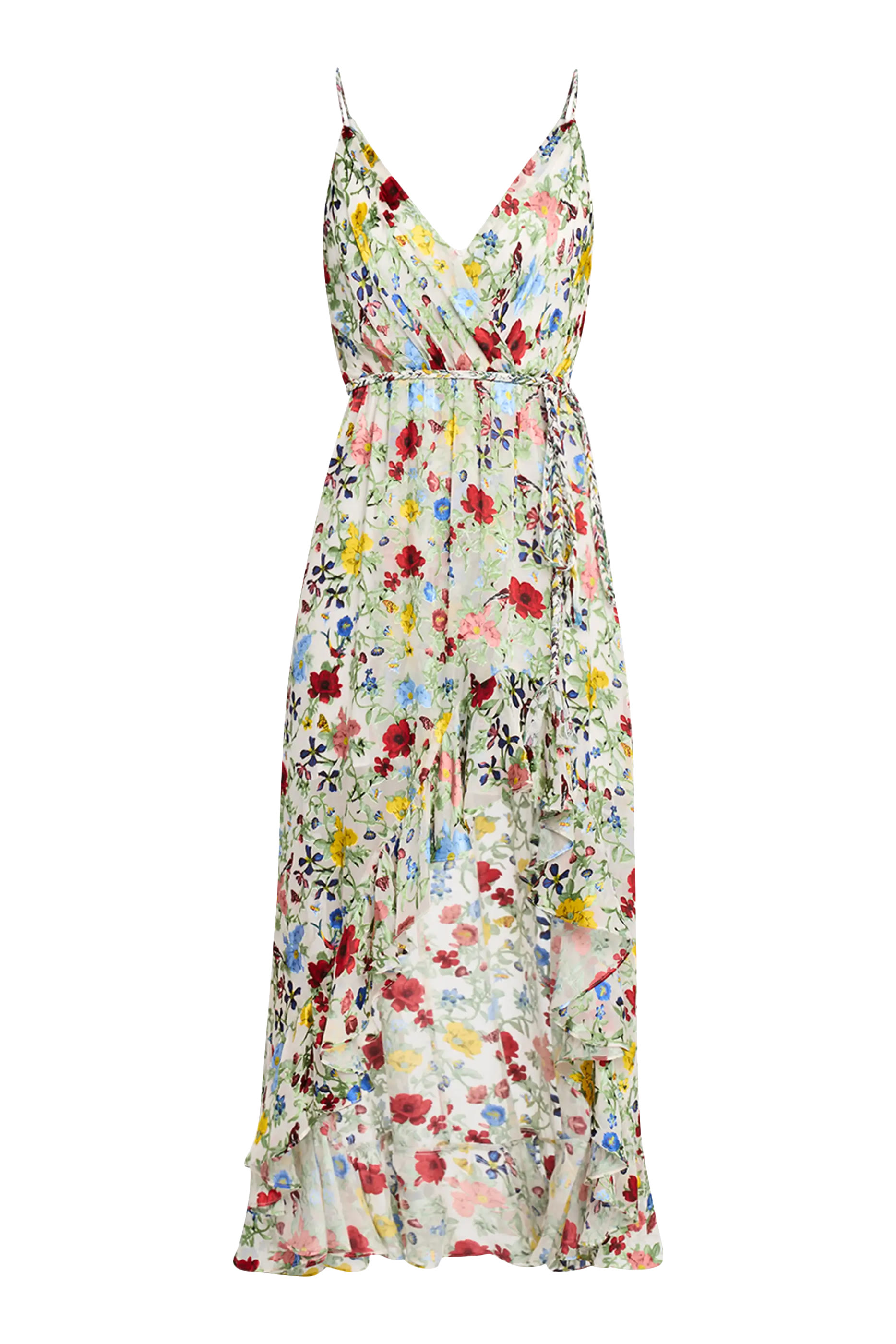 Tara Floral Cascading Ruffle Midi Dress