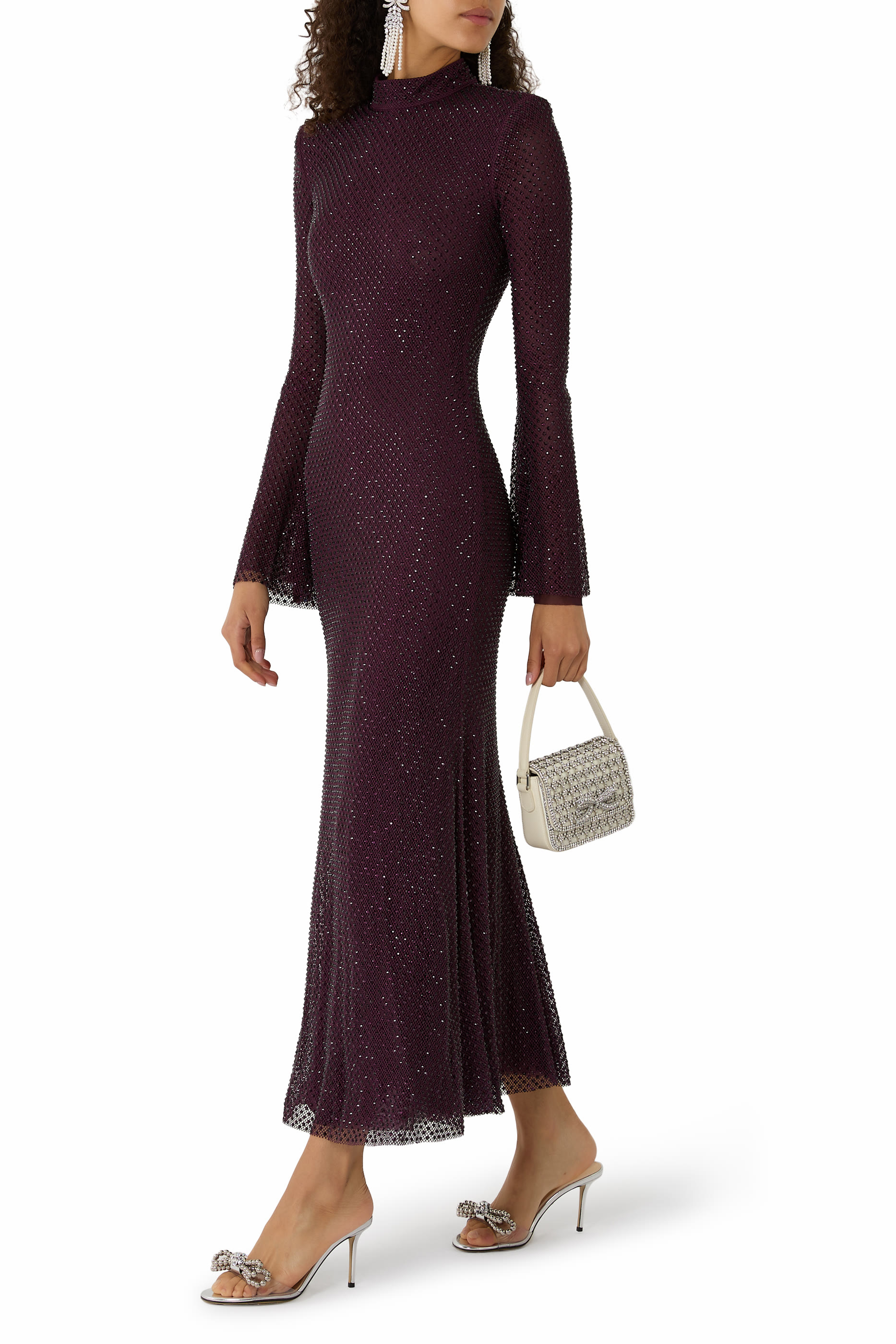 Rhinestone Fishnet Midi Dress