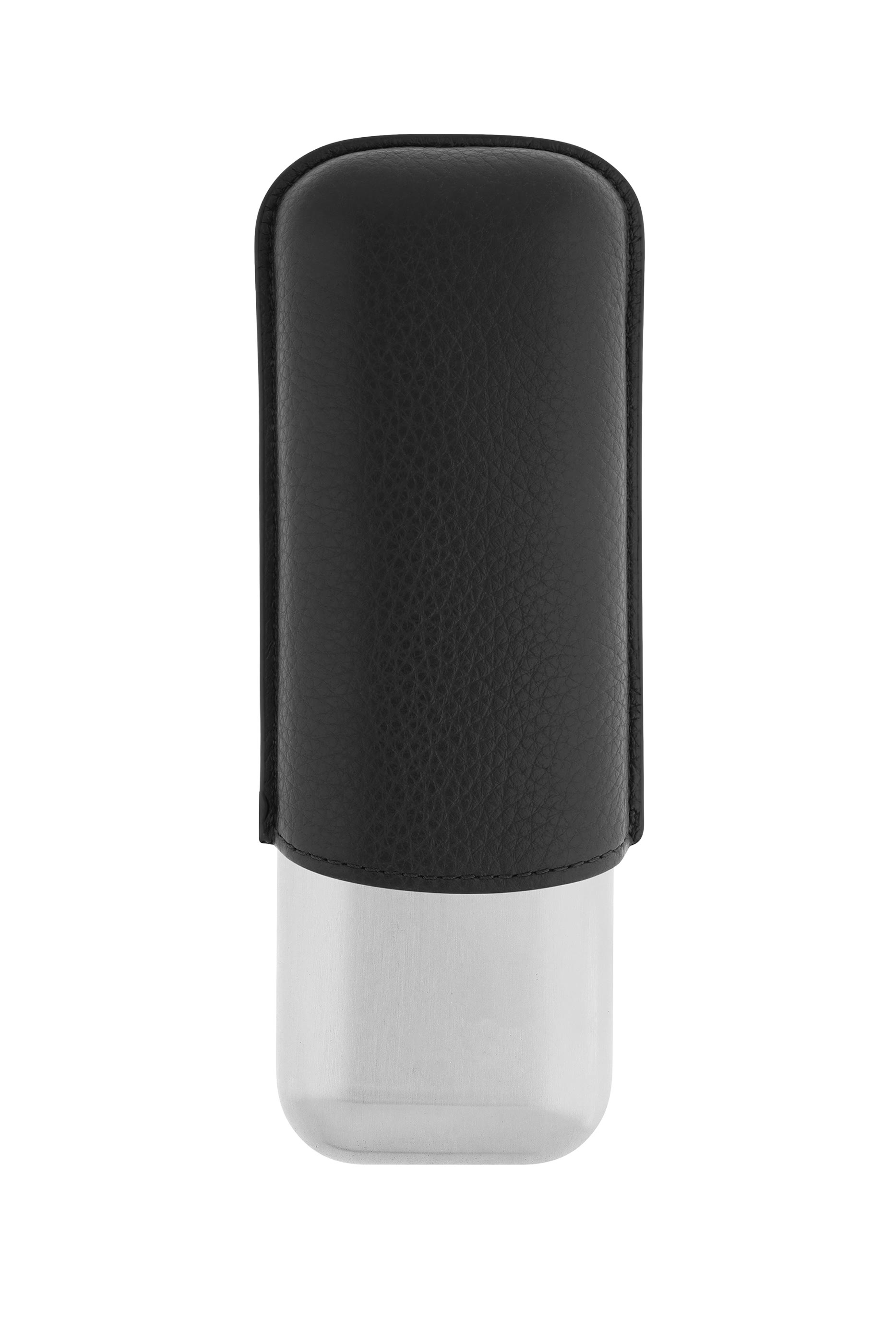 Double Cigar Case in Grained Leather & Chrome