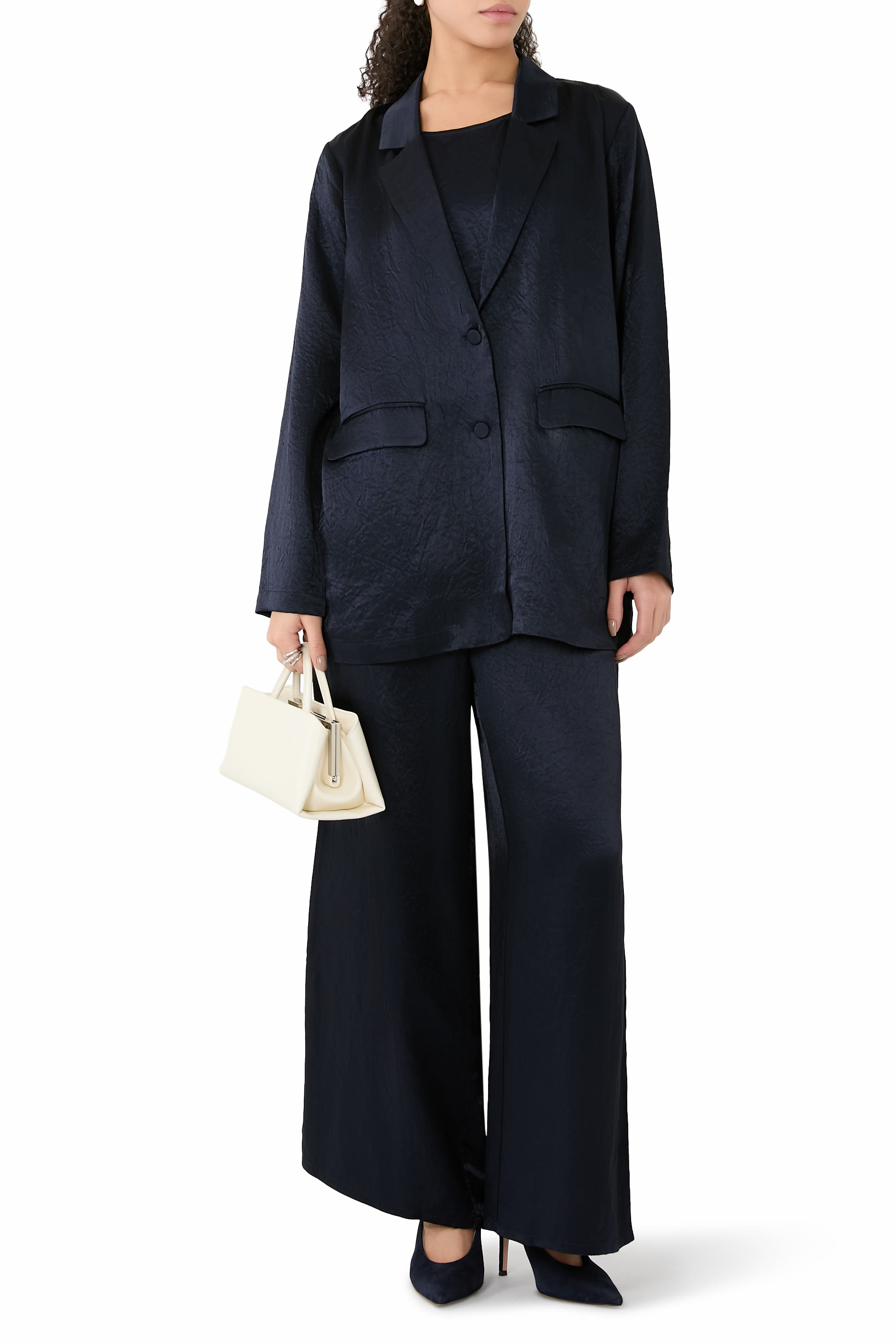 Textured Satin Long Blazer