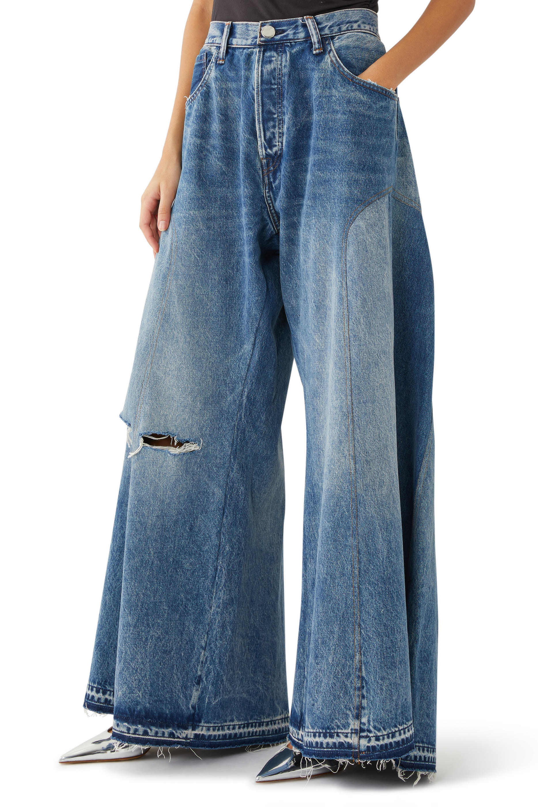 Wide-Leg Denim Pants