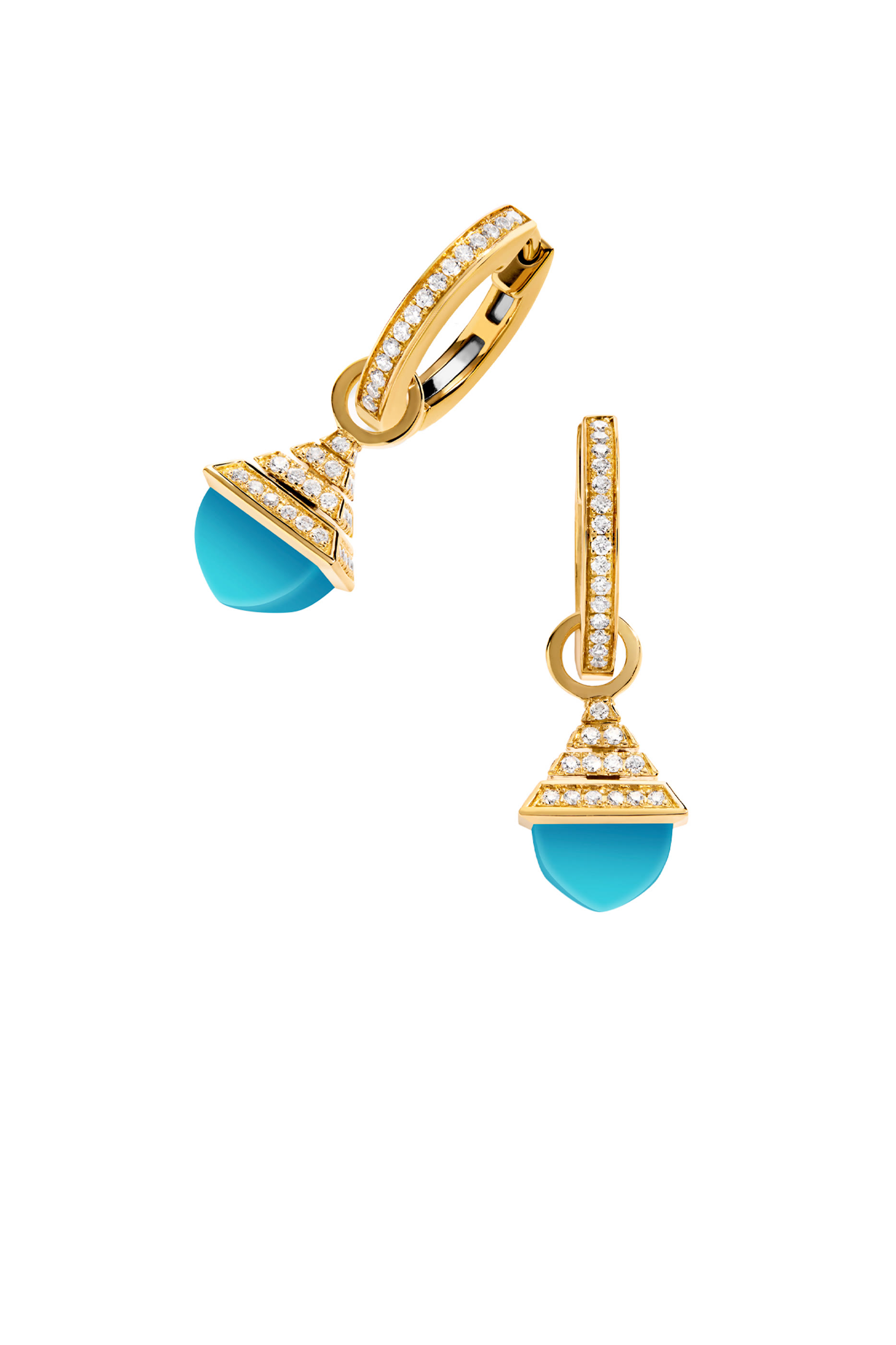 Cleo Mini Rev Earrings, 18k Yellow Gold with Turquoise & Diamonds