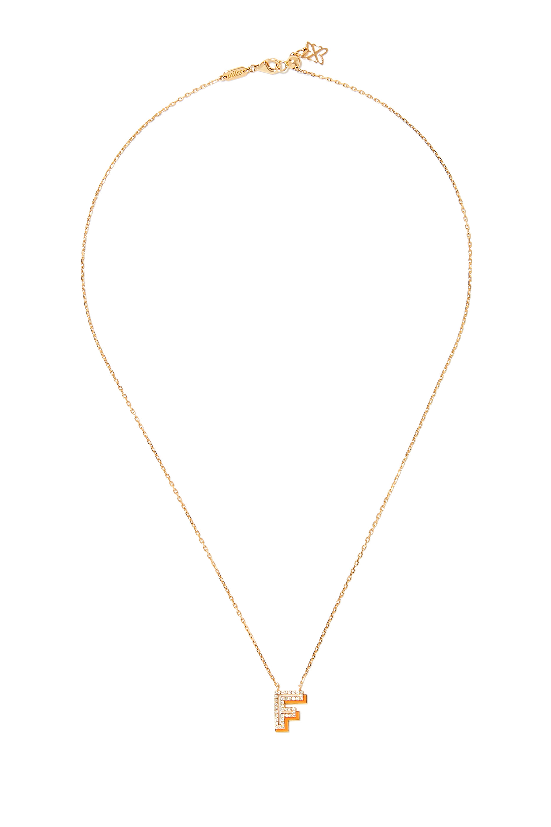 Letter F Silhouette Necklace, 18k Yellow Gold with Diamonds