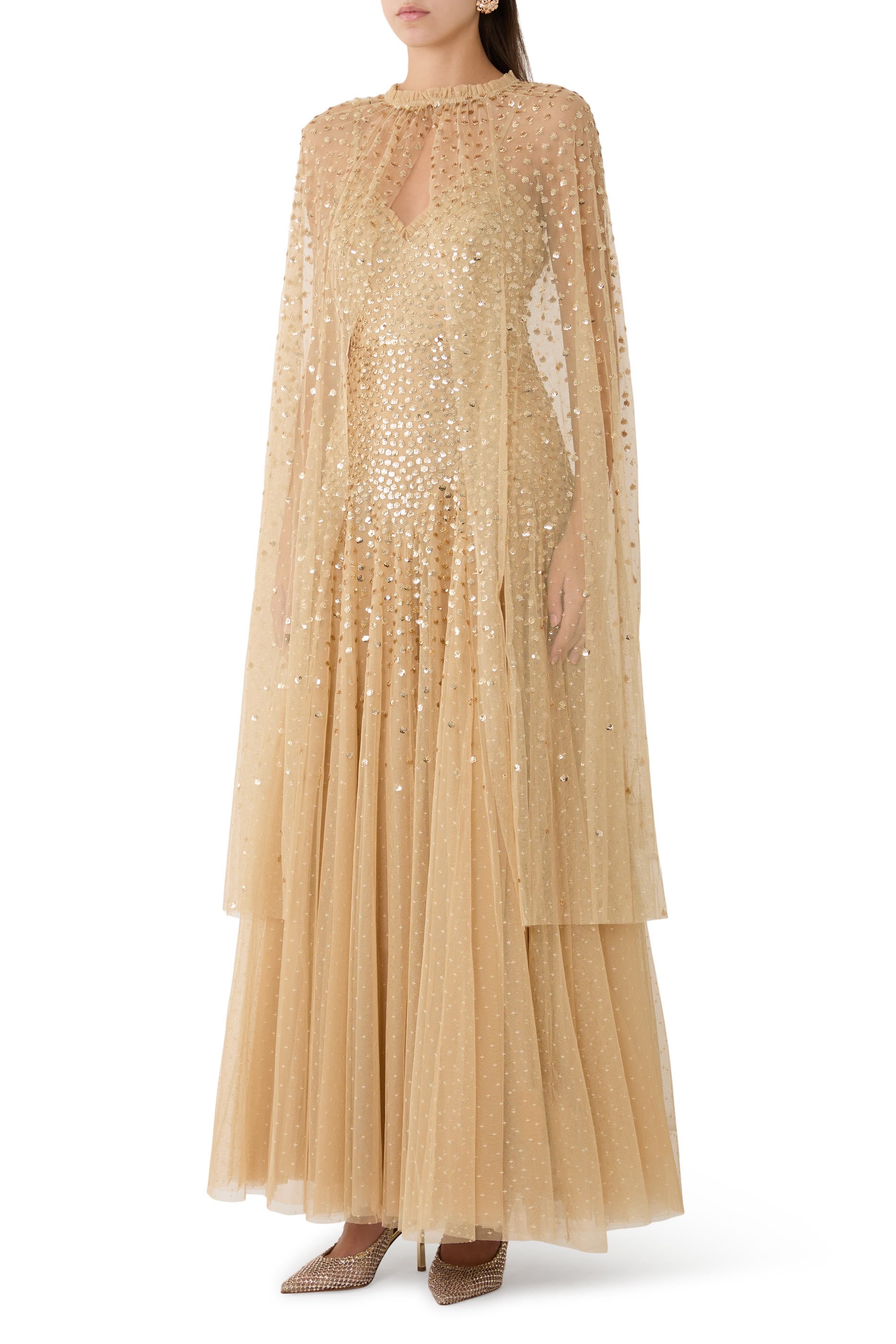 Sequin Cascade Cami Plunge Gown