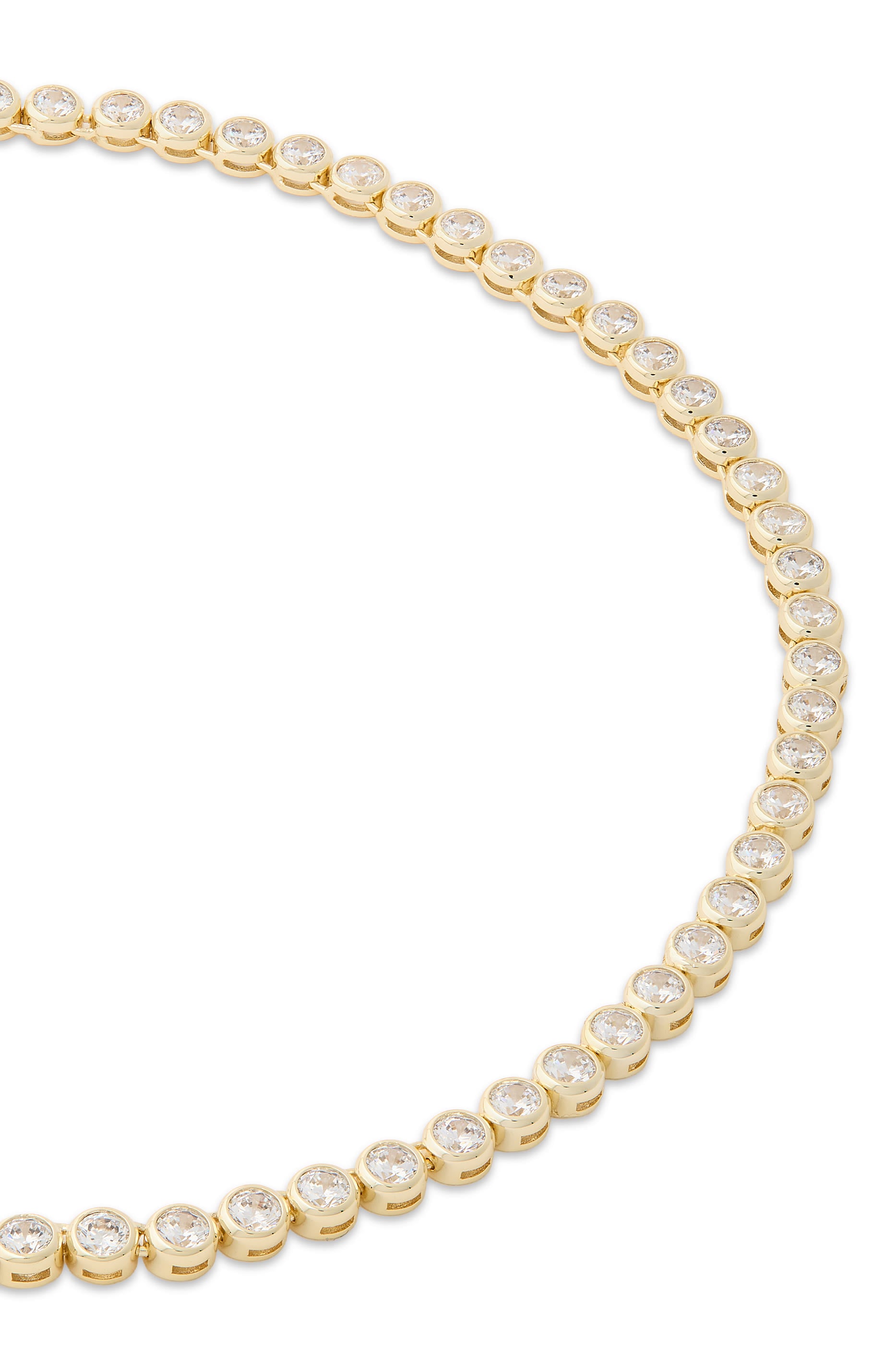 Round Bezel Set Tennis Necklace, Brass & Cubic Zirconia